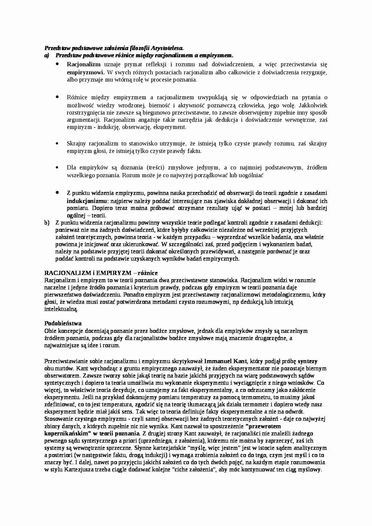 Podstawowe założenia filozofii Arystotelesa- opracowanie - strona 1