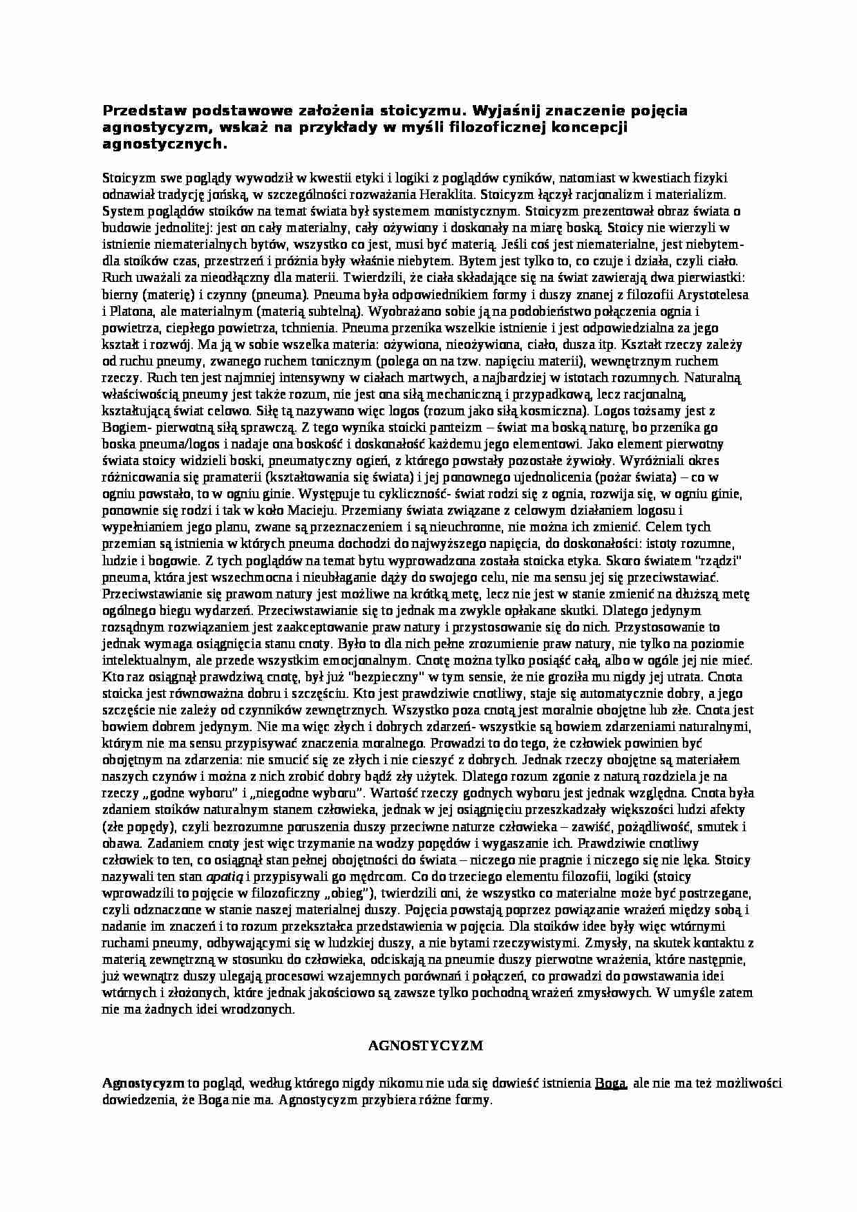 Przedstaw podstawowe założenia stoicyzmu- opracowanie - strona 1