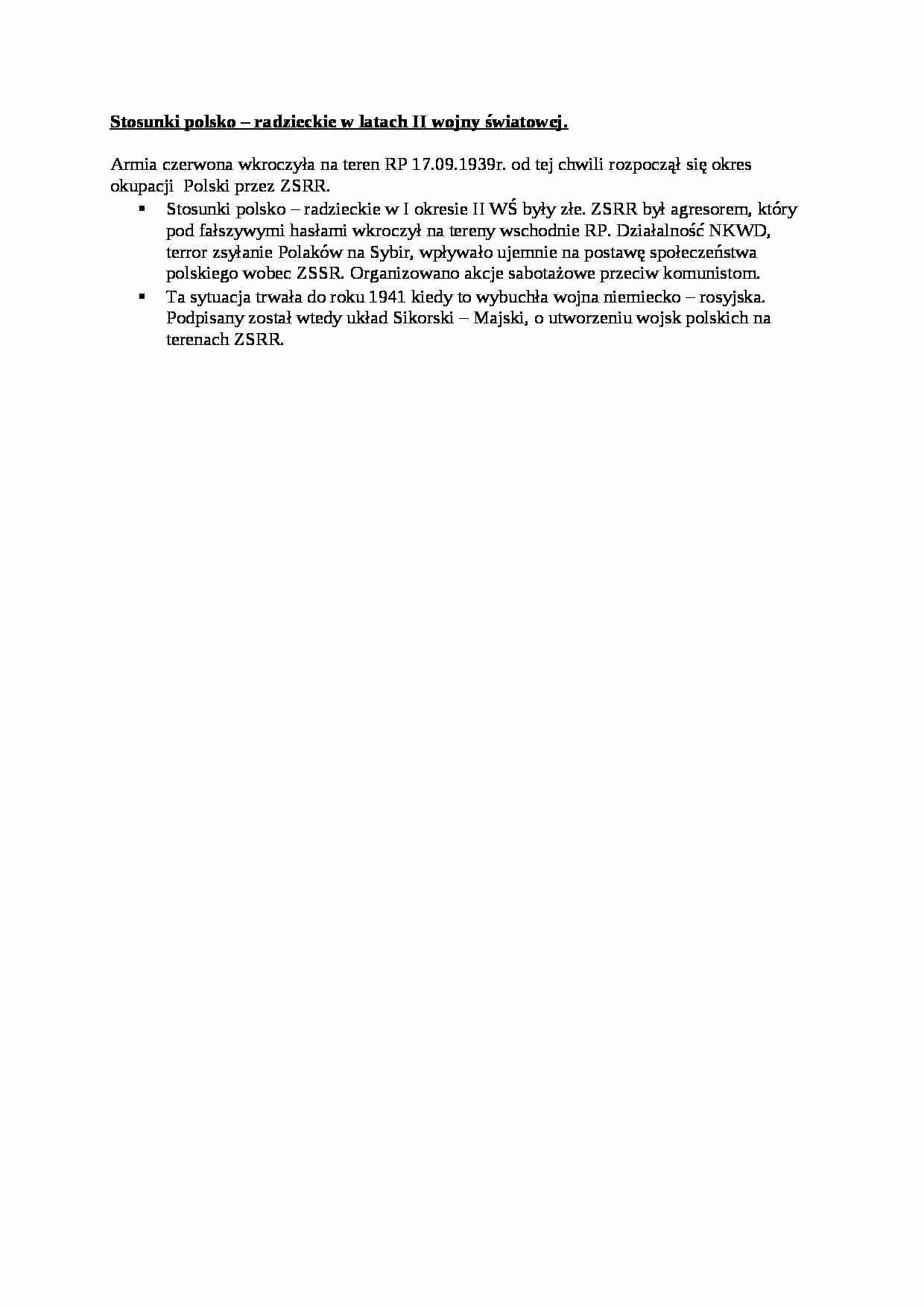 Stosunki polsko- radzieckie w latach II wojny światowej- opracowanie - strona 1