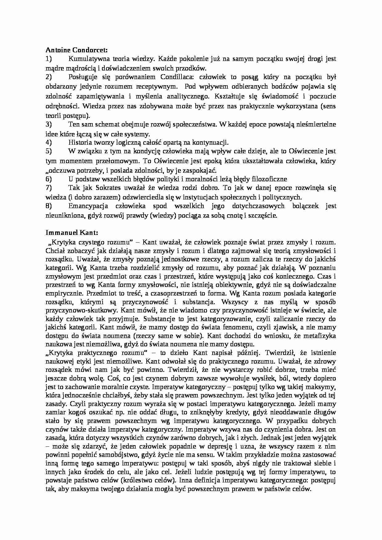 Antoine Condorcet, Kant, Hume- opracowanie - strona 1