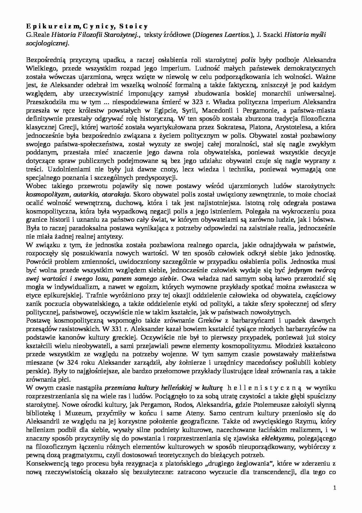 Epikureizm, Stoicyzm- opracowanie - strona 1