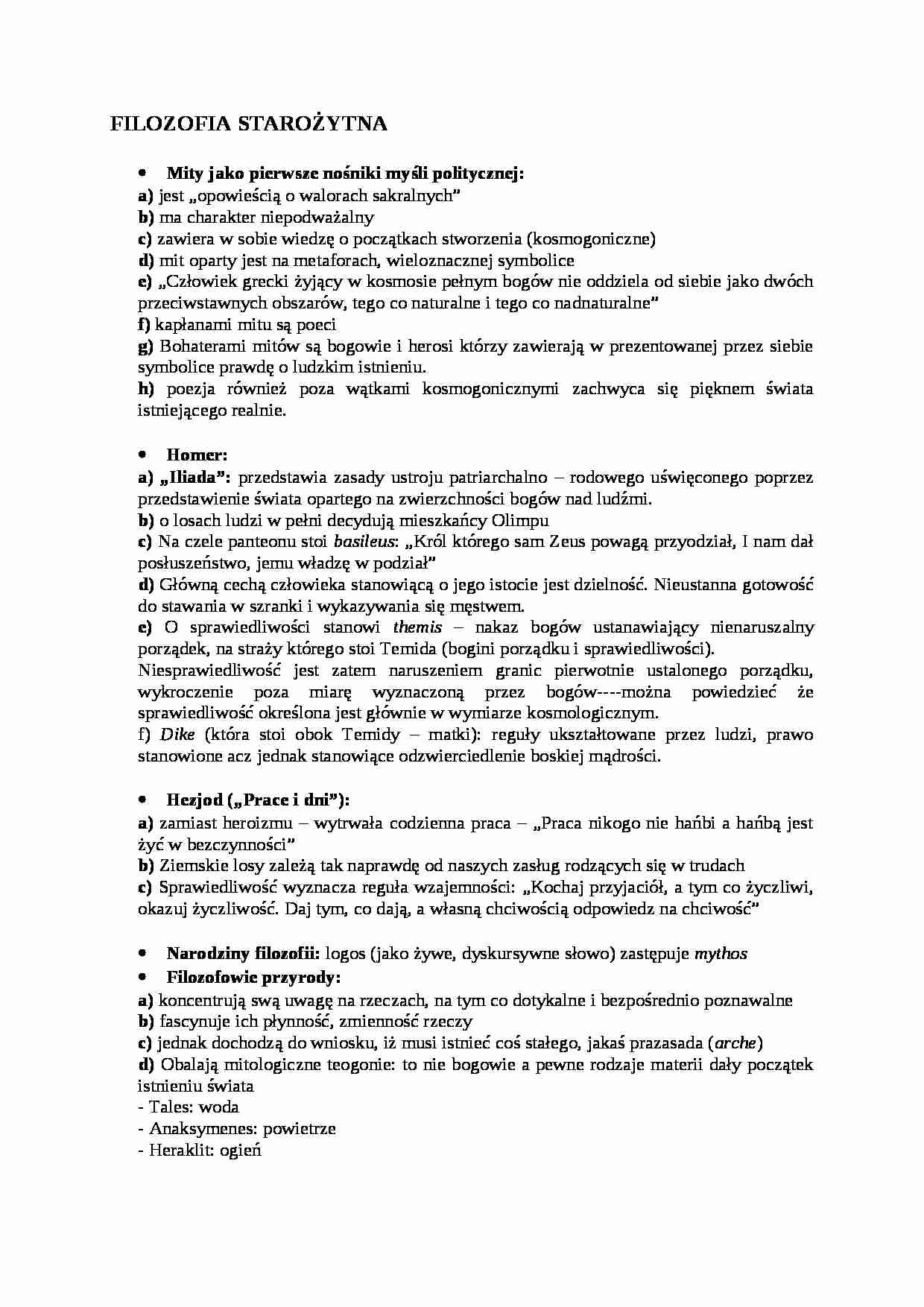 Filozofia Starożytna- opracowanie - strona 1
