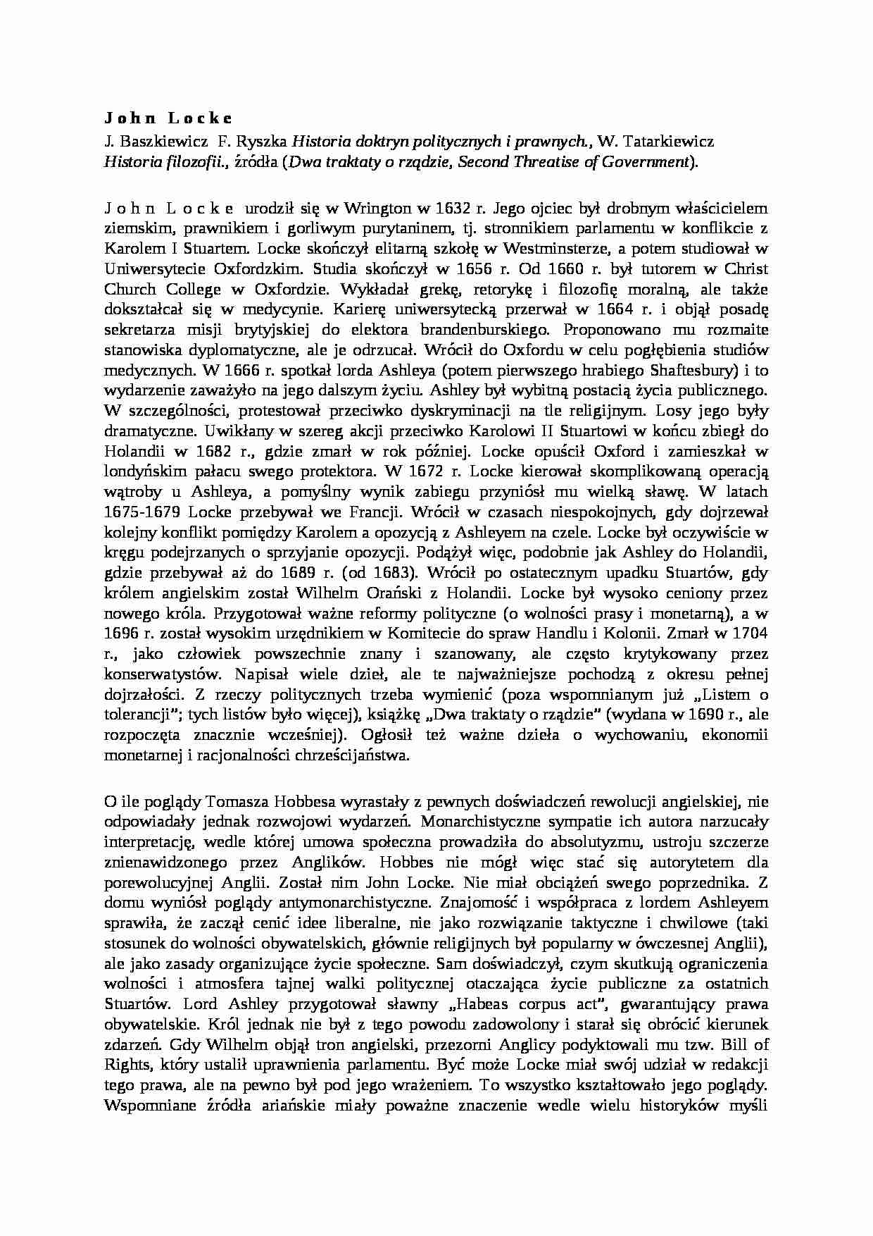 John Locke- opracowanie - strona 1