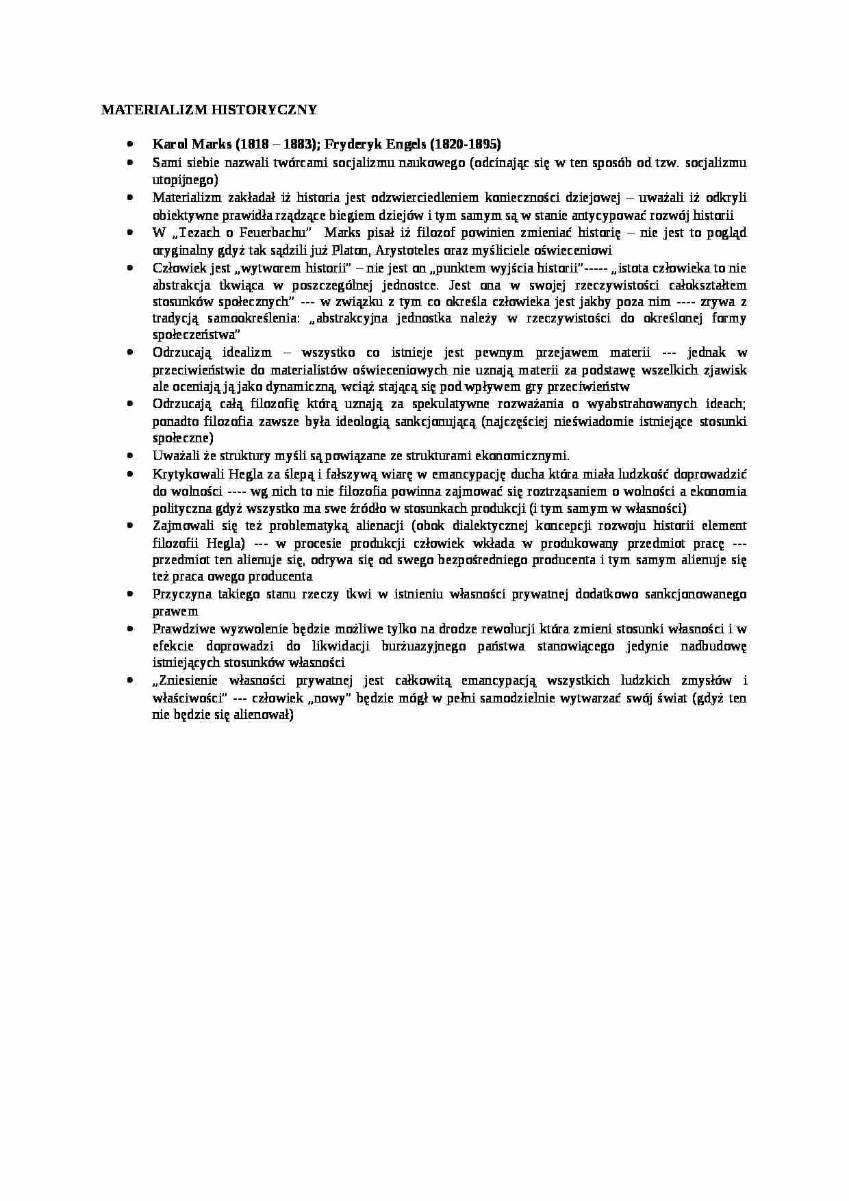 Materializm historyczny- opracowanie - strona 1
