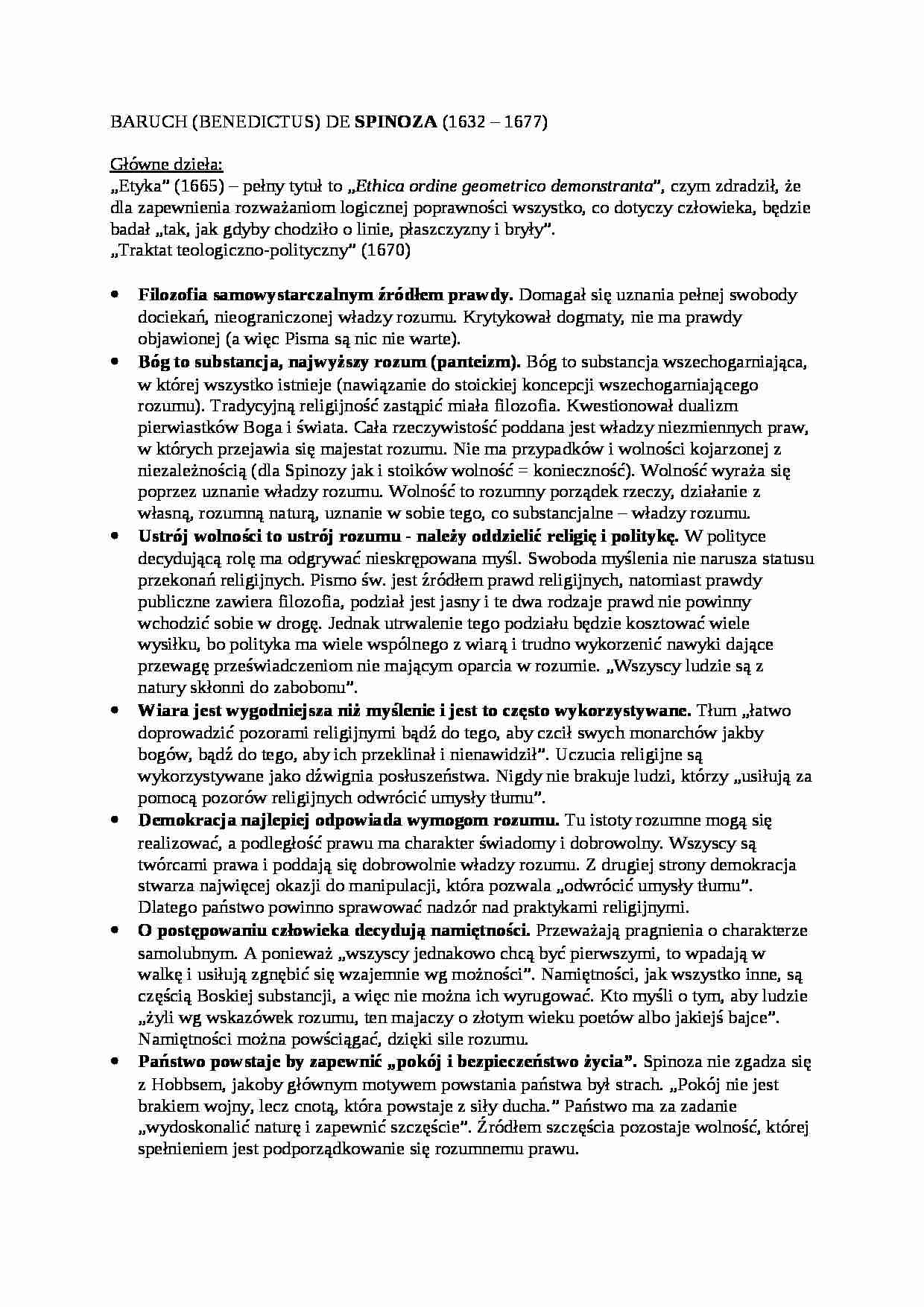 Spinoza- opracowanie - strona 1