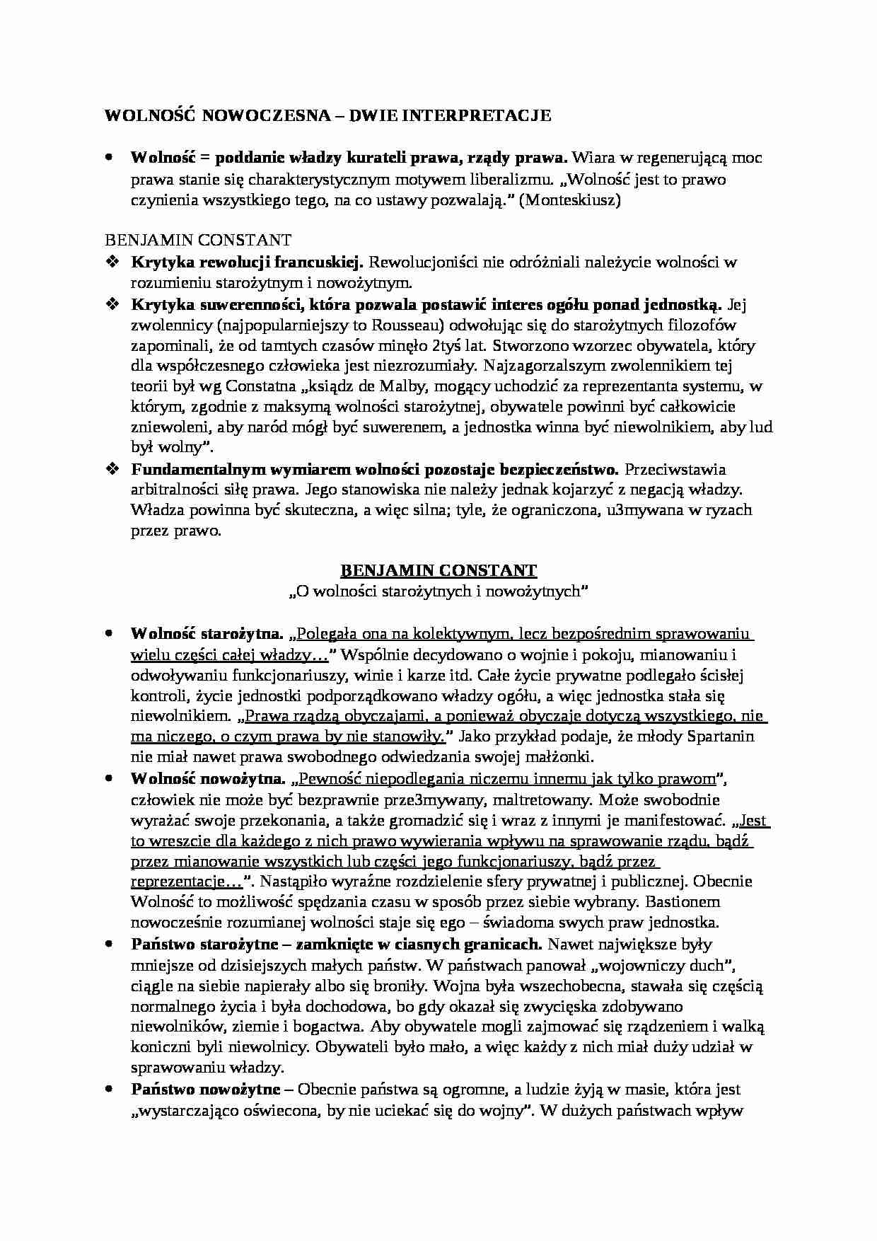 Wolność nowoczesna- opracowanie - strona 1