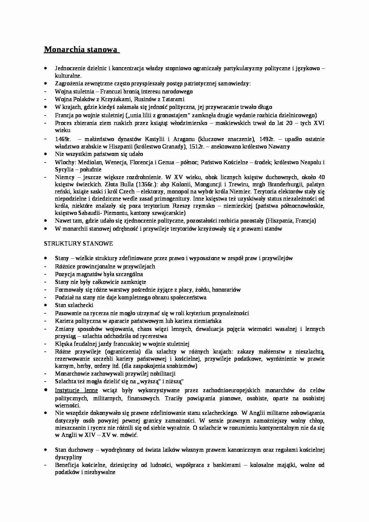 Monarchia stanowa- opracowanie - strona 1