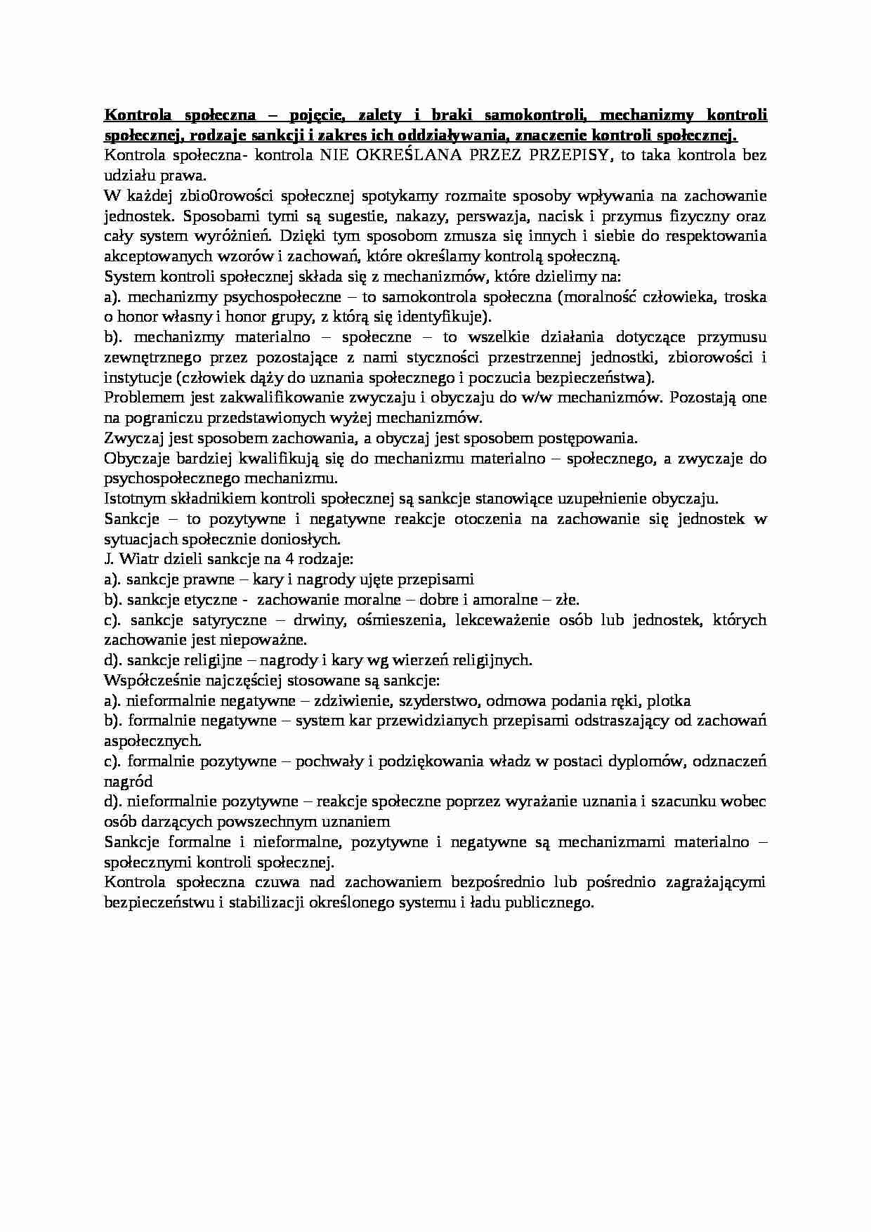 Kontrola społeczna- opracowanie - strona 1