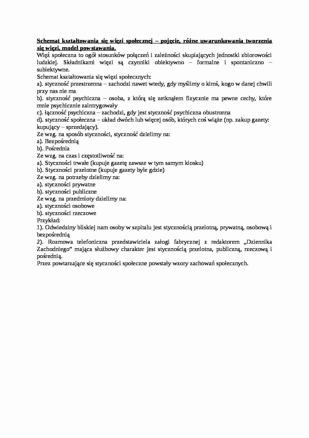 Schemat kształtowania się więzi społecznej- opracowanie - strona 1