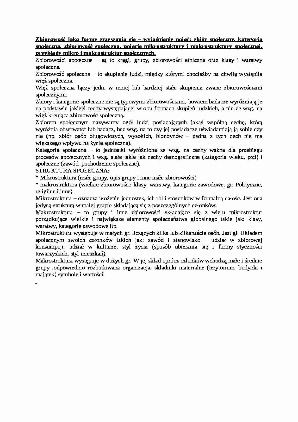 Zbiorowość jako formy zrzeszania się- opracowanie - strona 1