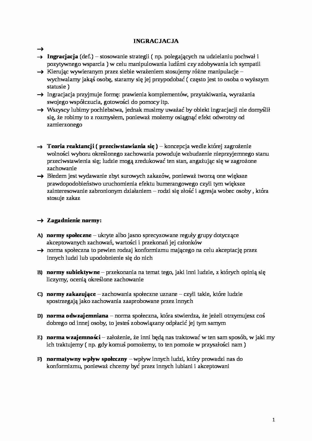 Ingracjacja- opracowanie - strona 1