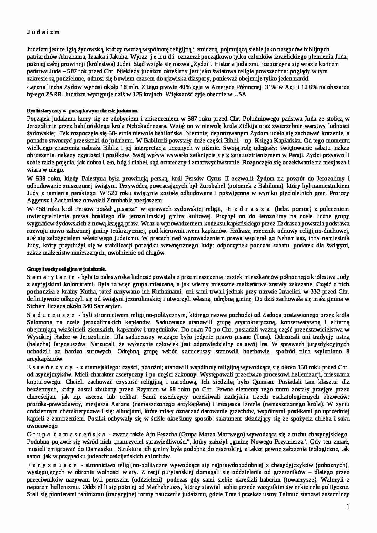 Judaizm- opracowanie - strona 1
