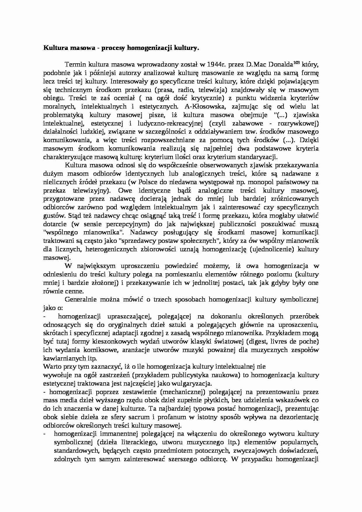 Kultura masowa- opracowanie - strona 1