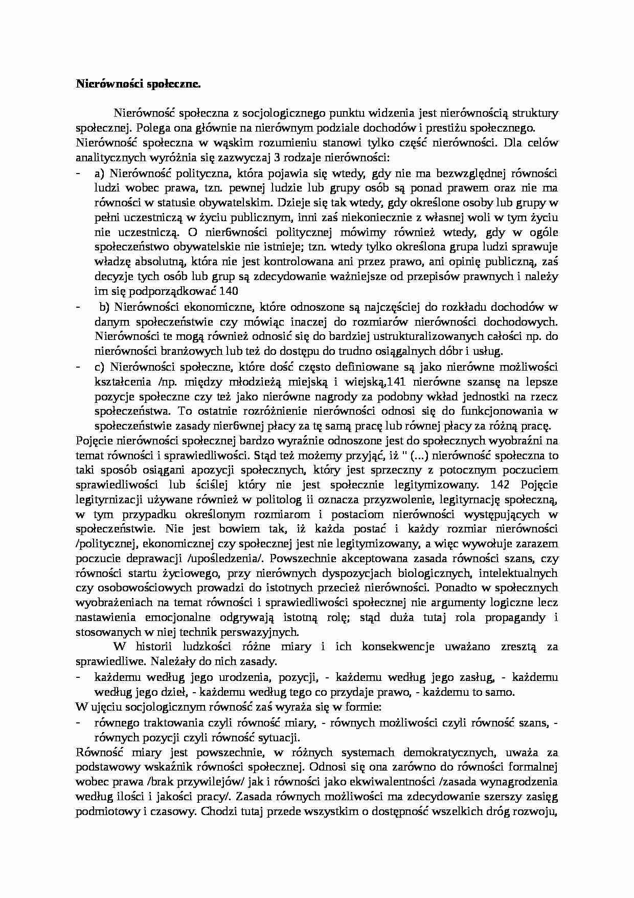 Nierówności społeczne- opracowanie - strona 1