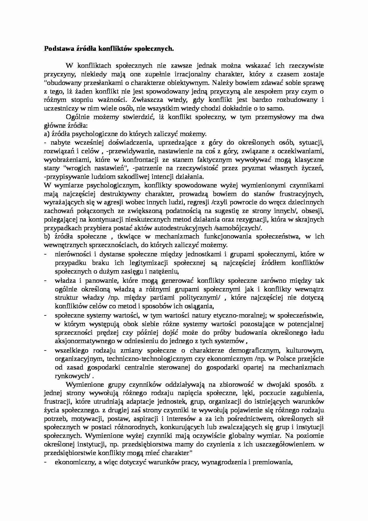 Podstawa źródła konfliktów społecznych- opracowanie - strona 1