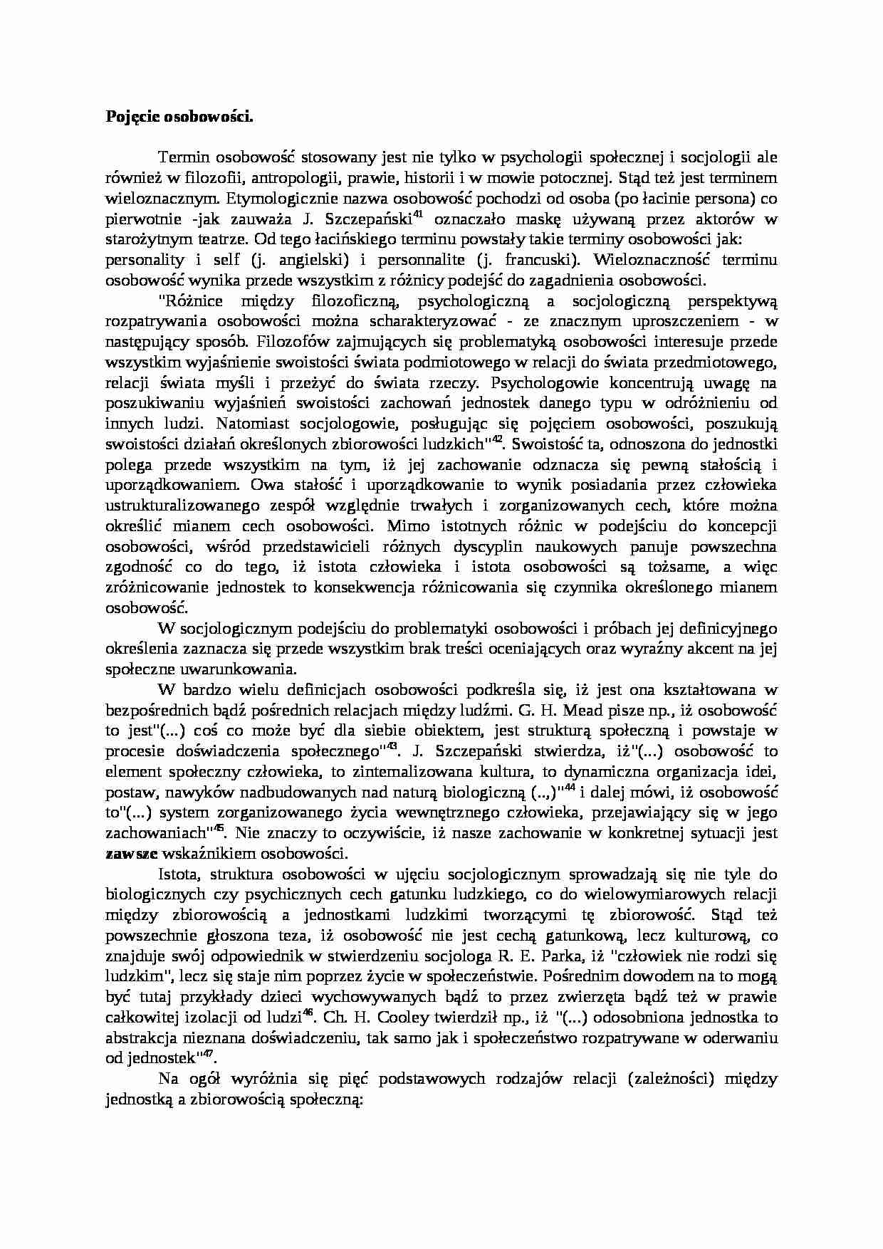 Pojęcie osobowości- opracowanie - strona 1