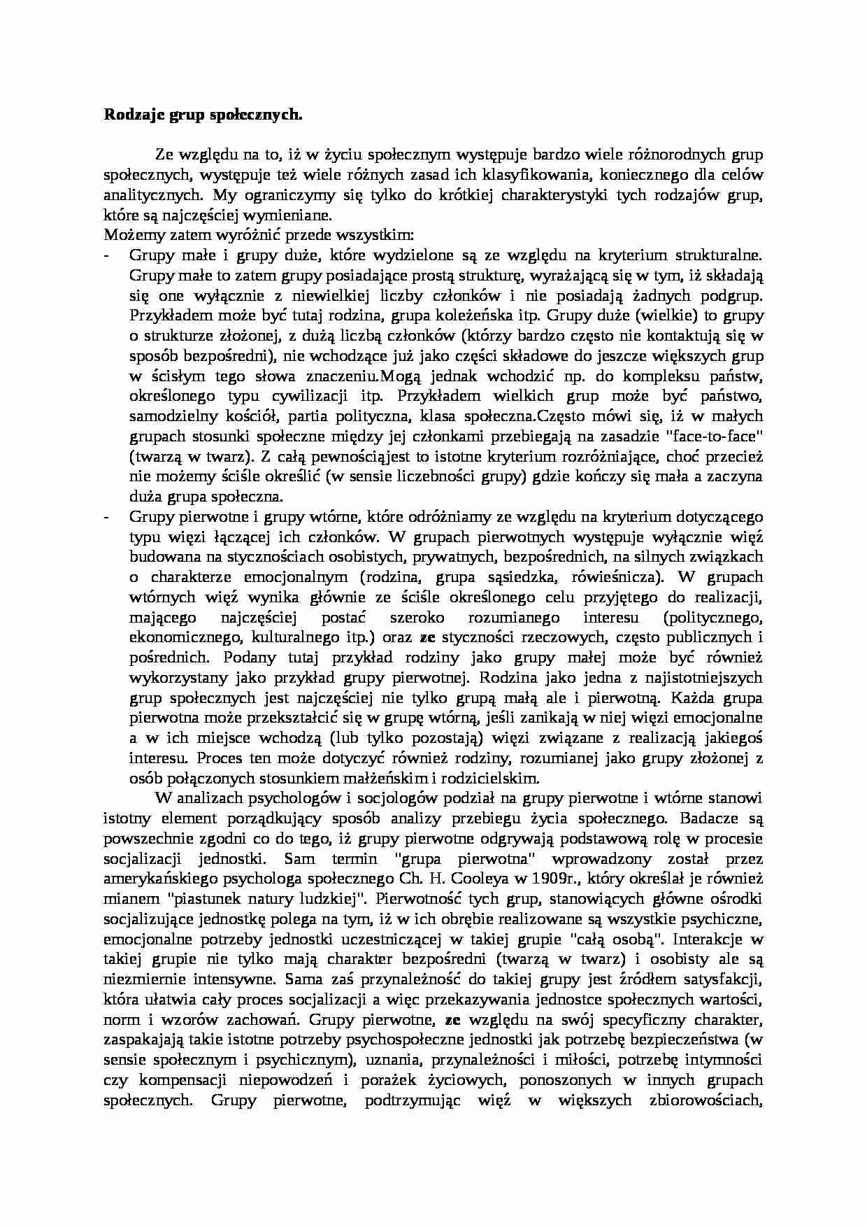 Rodzaje grup społecznych- opracowanie - strona 1