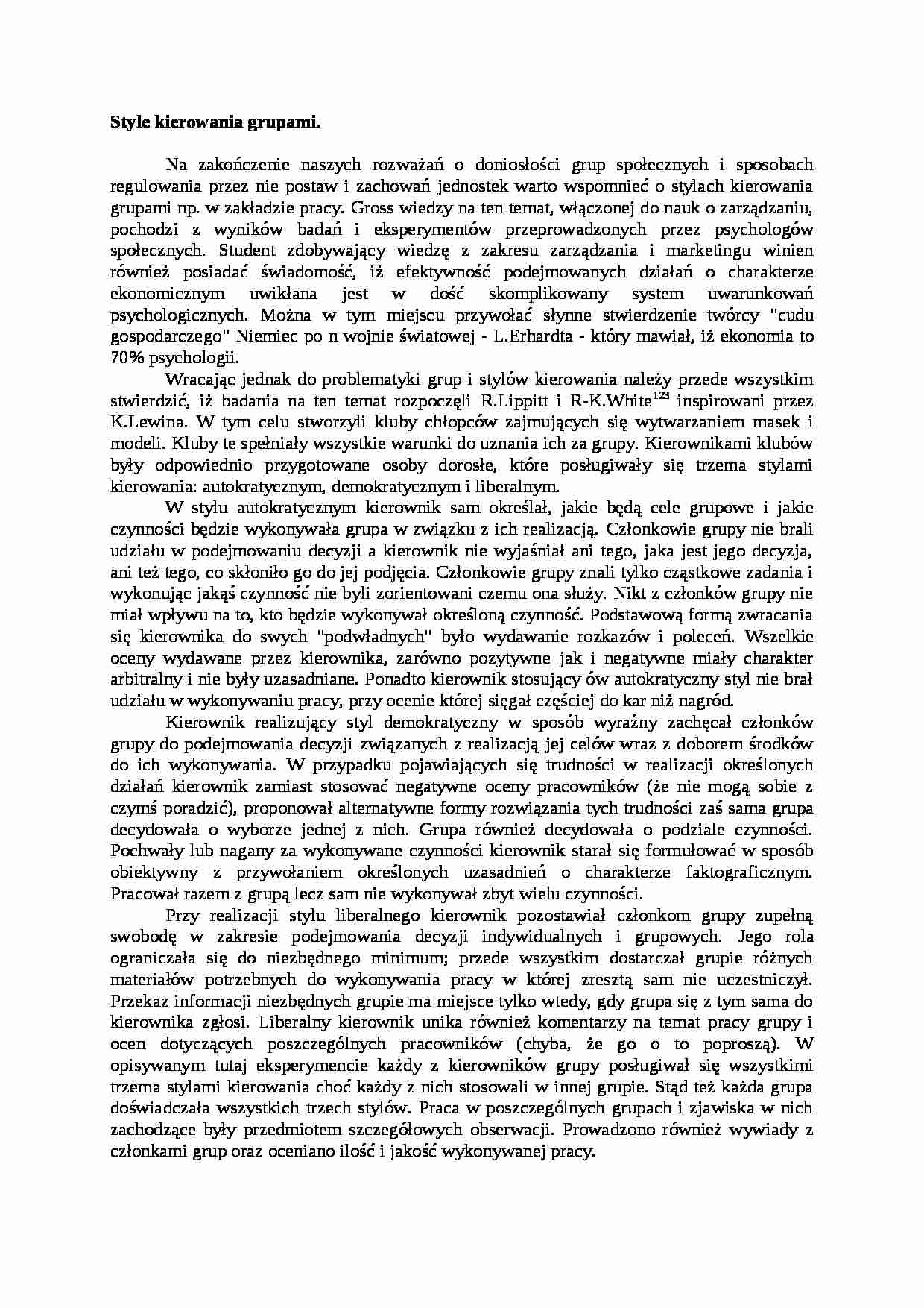 Style kierowania grupami- opracowanie - strona 1