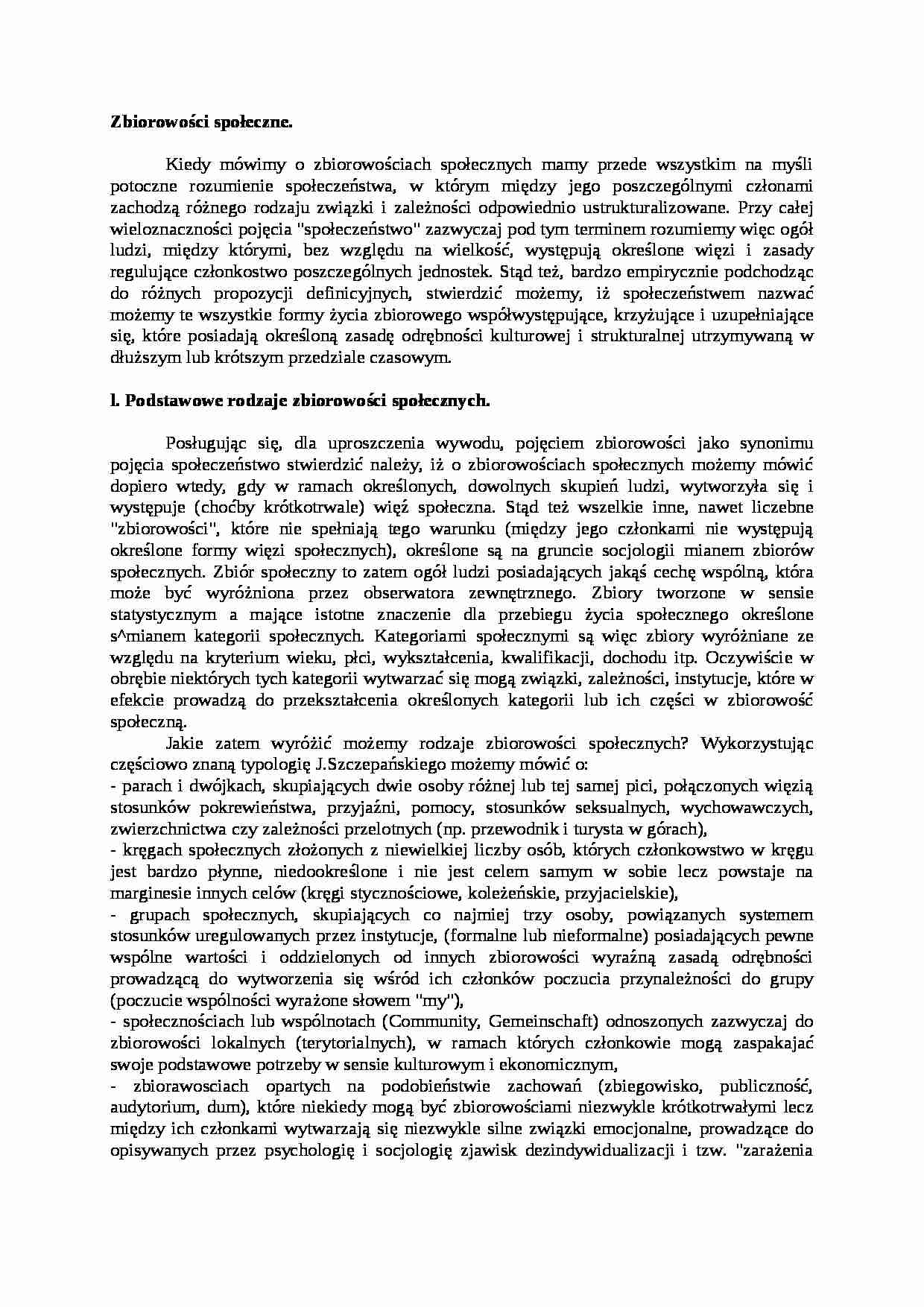 Zbiorowości społeczne- opracowanie - strona 1