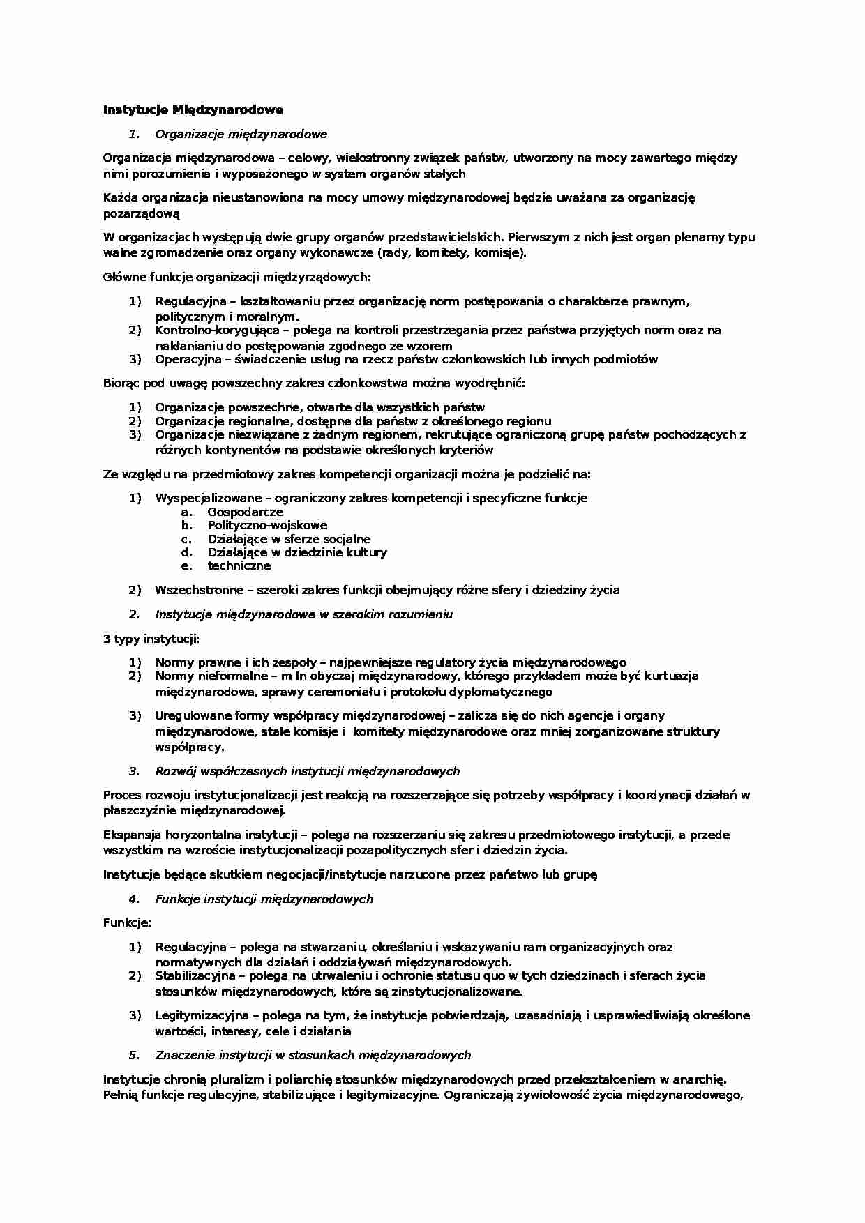 Instytucje Międzynarodowe- opracowanie - strona 1