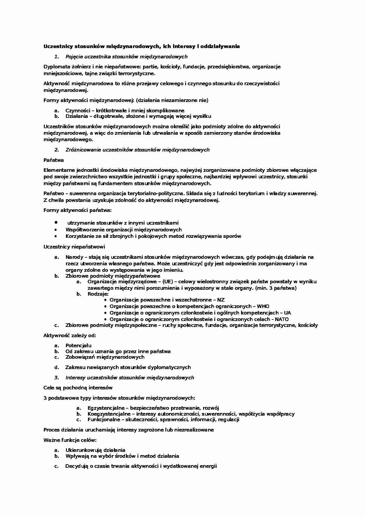 Uczestnicy stosunków międzynarodowych- opracowanie - strona 1