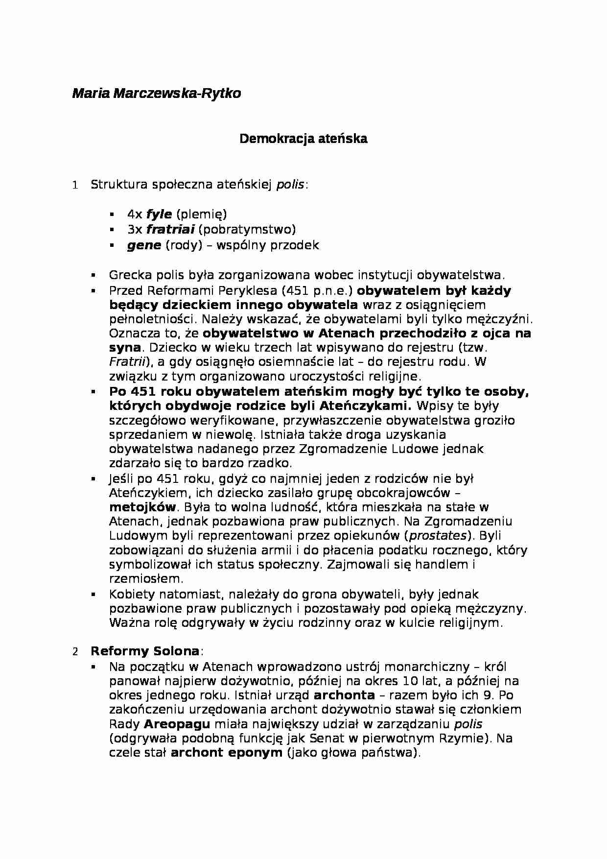 Demokracja ateńska- opracowanie - strona 1