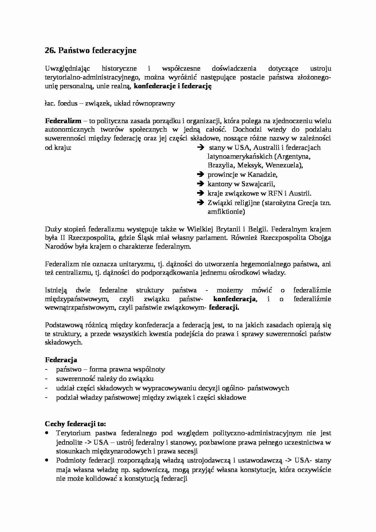 Państwo federacyjne- opracowanie - strona 1