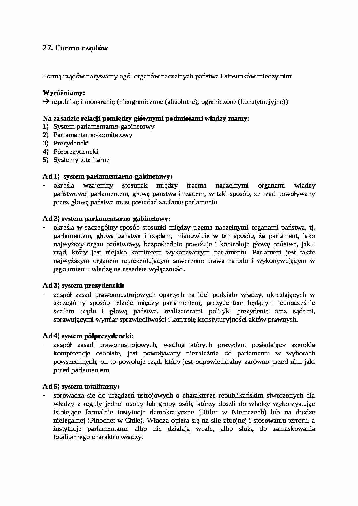 Forma rządów- opracowanie - strona 1