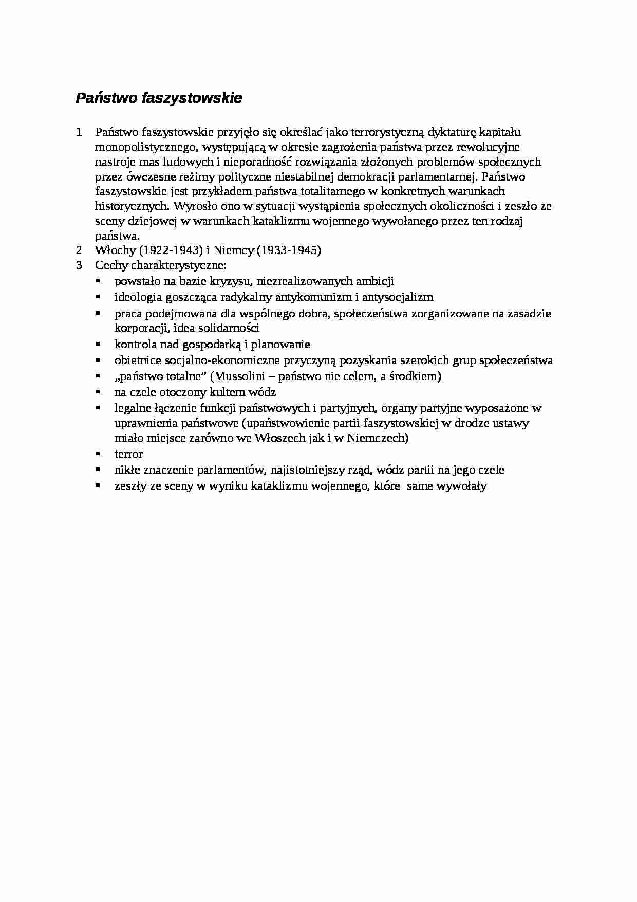 Państwo faszystowskie- opracowanie - strona 1