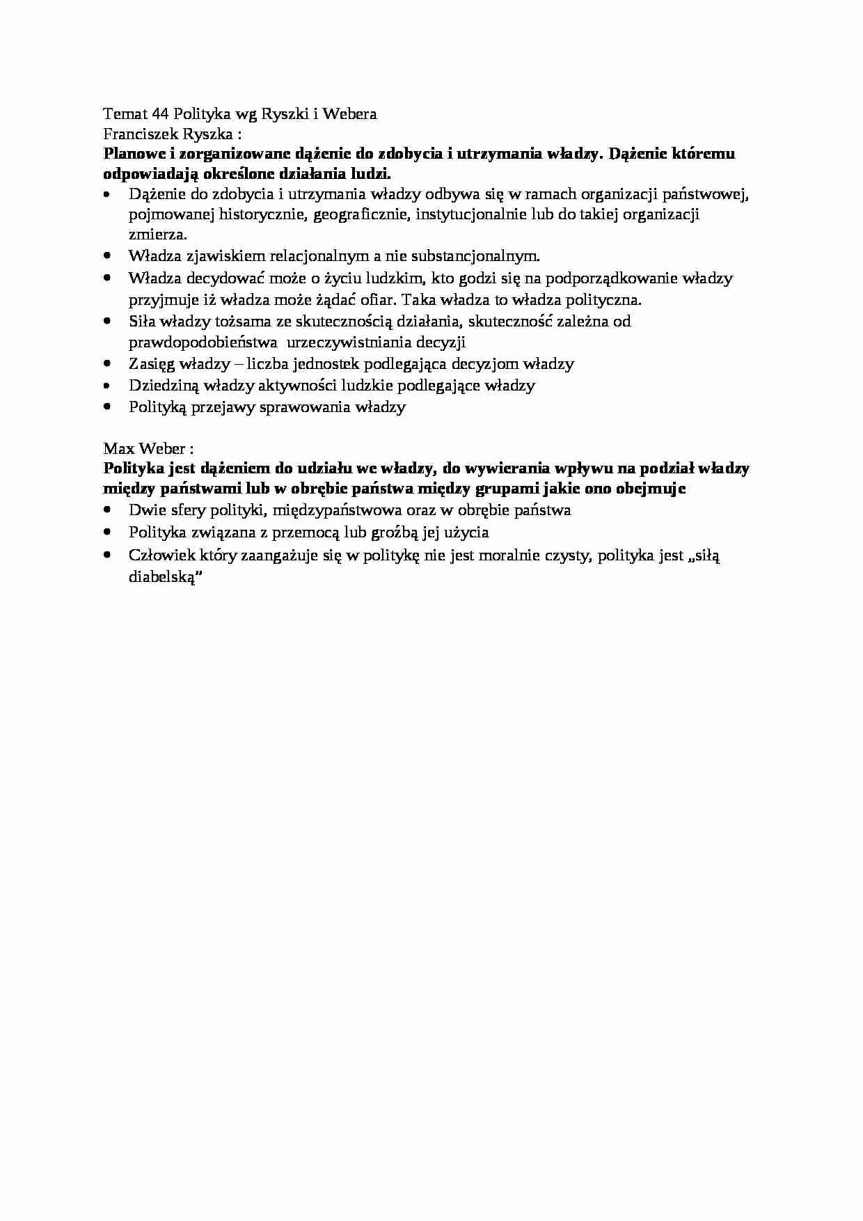 Polityka wg Ryszki i Webera- opracowanie - strona 1
