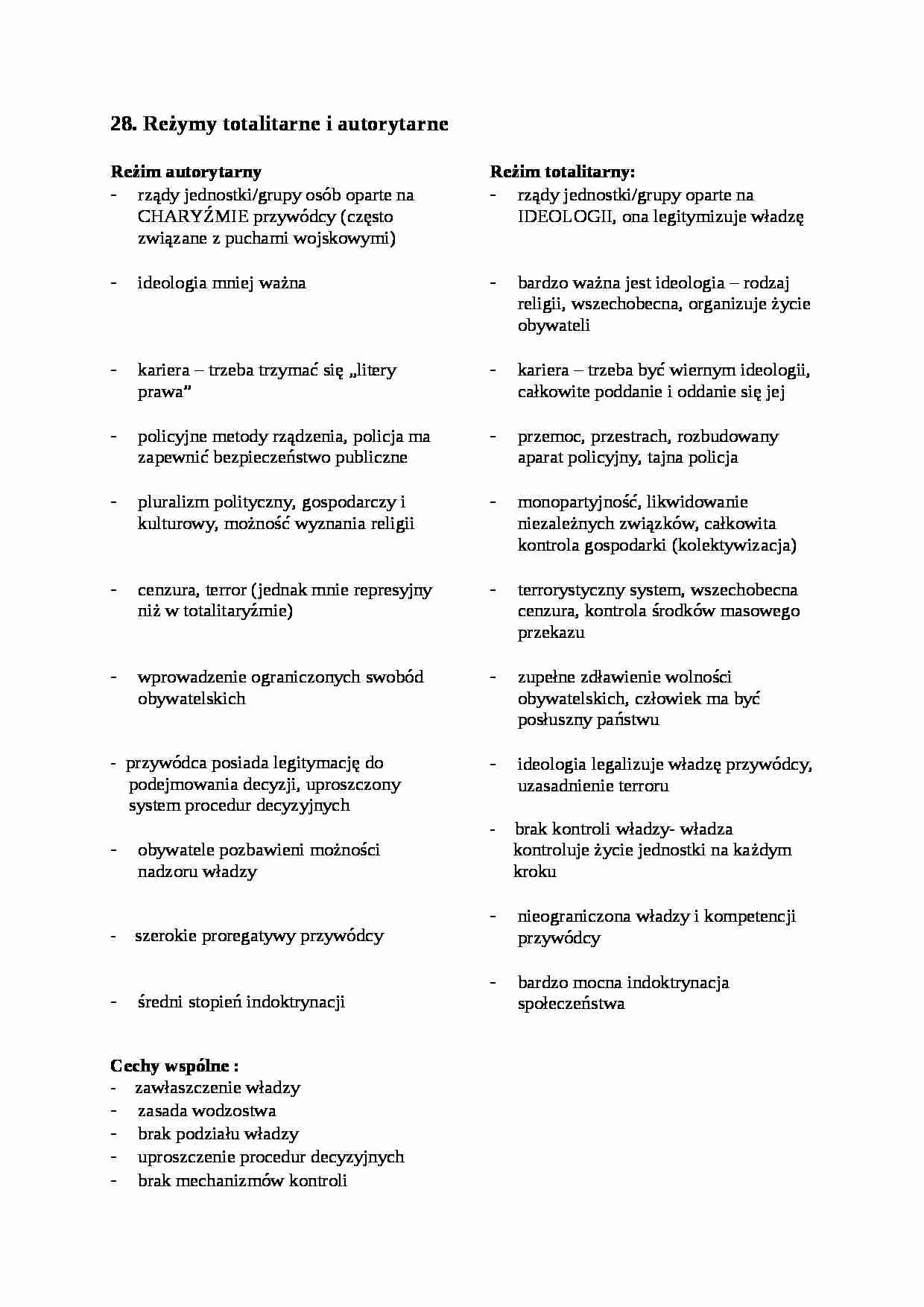 Reżymy totalitarne i autorytarne- opracowanie - strona 1