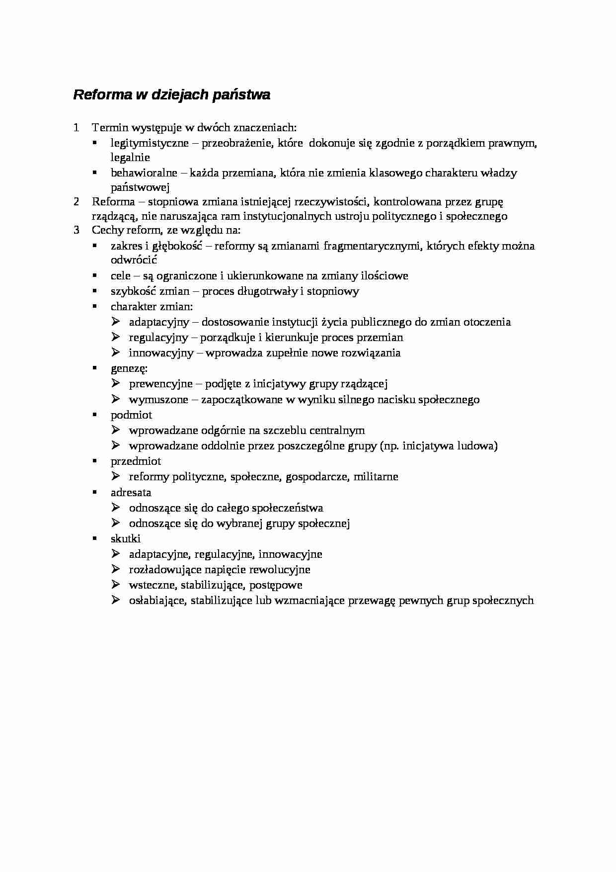 Reforma w dziejach państwa- opracowanie - strona 1