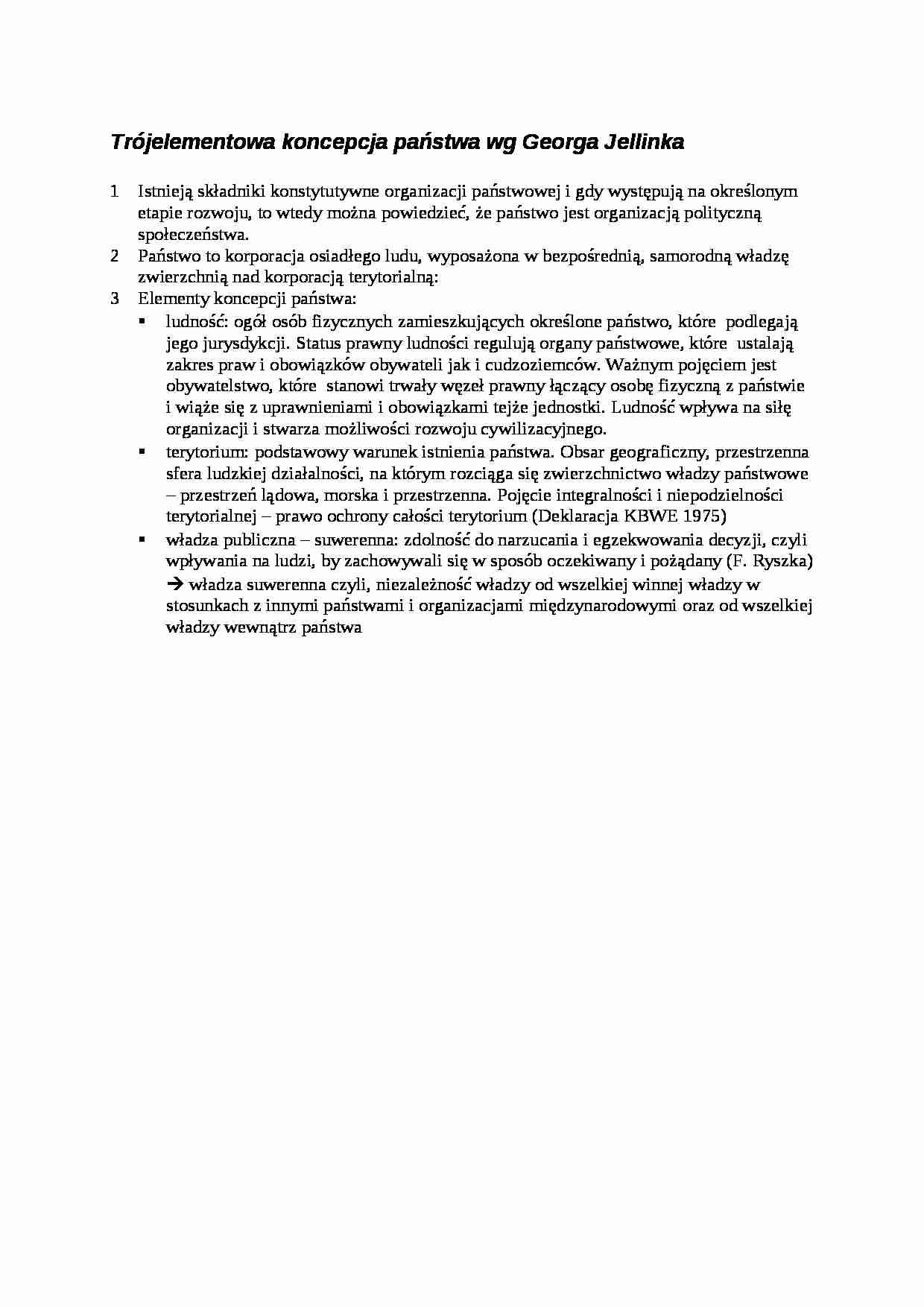 Trójelementowa koncepcja państwa wg Georga Jellinka- opracowanie - strona 1