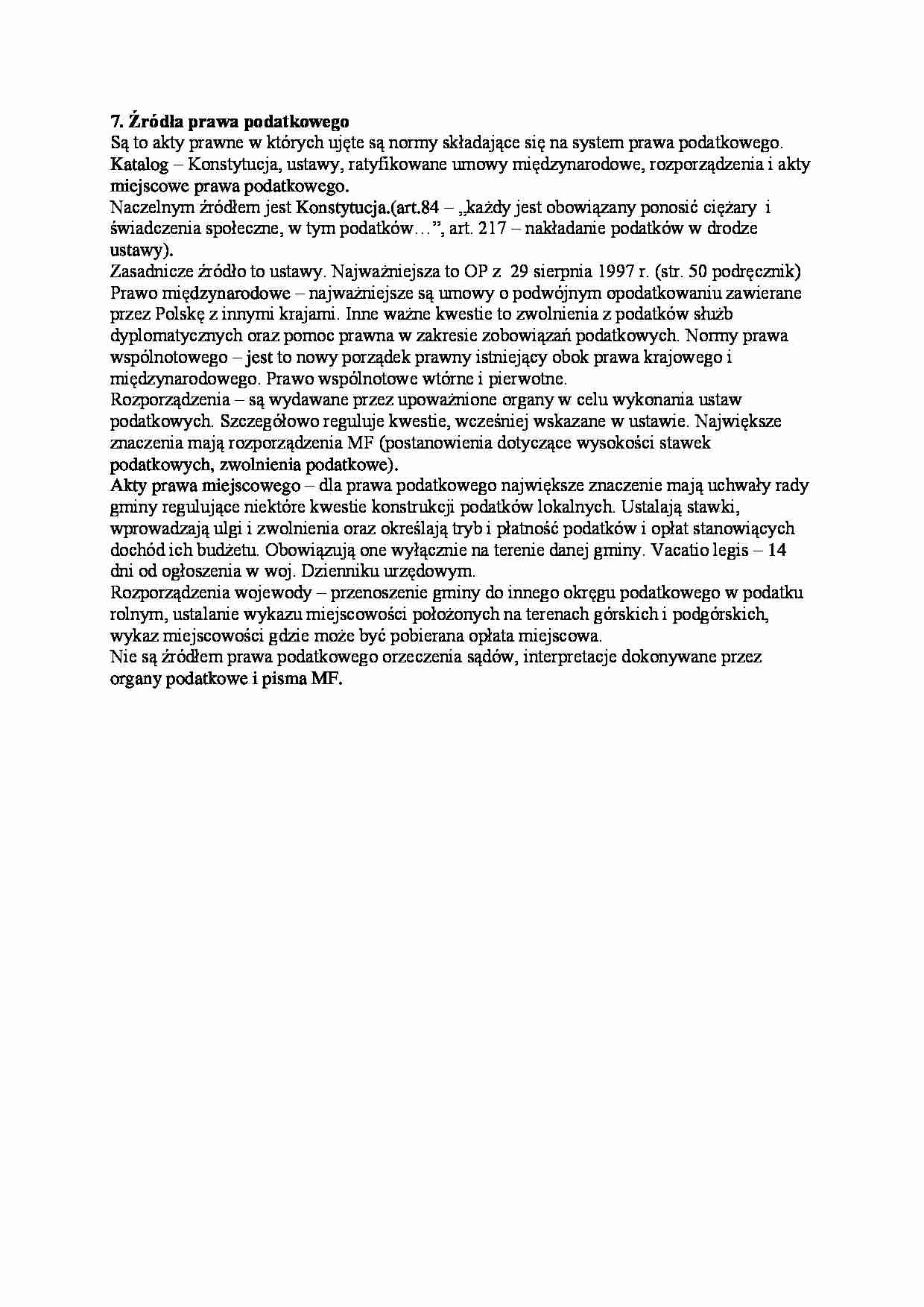 Źródła prawa podatkowego- opracowanie - strona 1