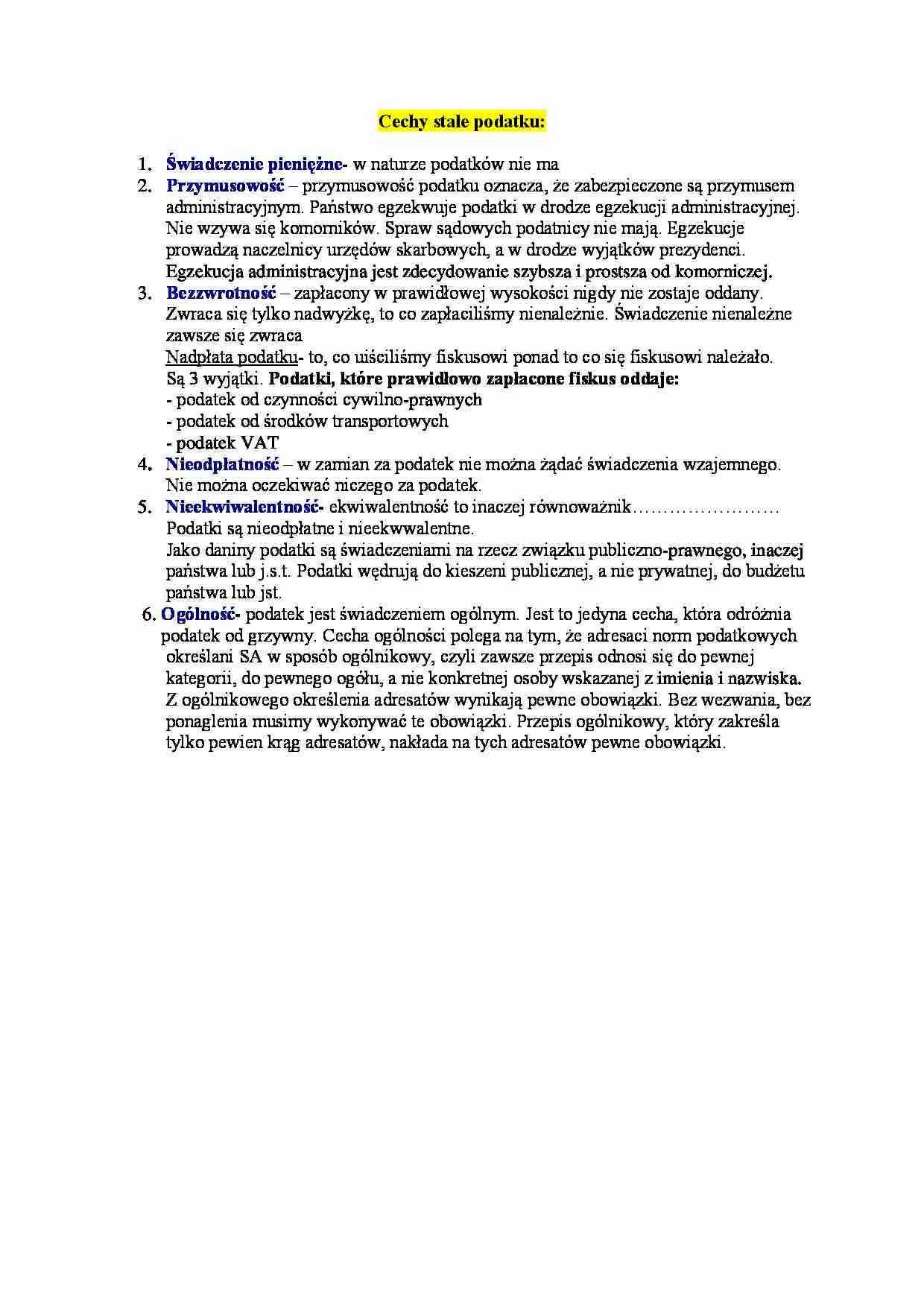 Cechy stałe podatku- opracowanie - strona 1