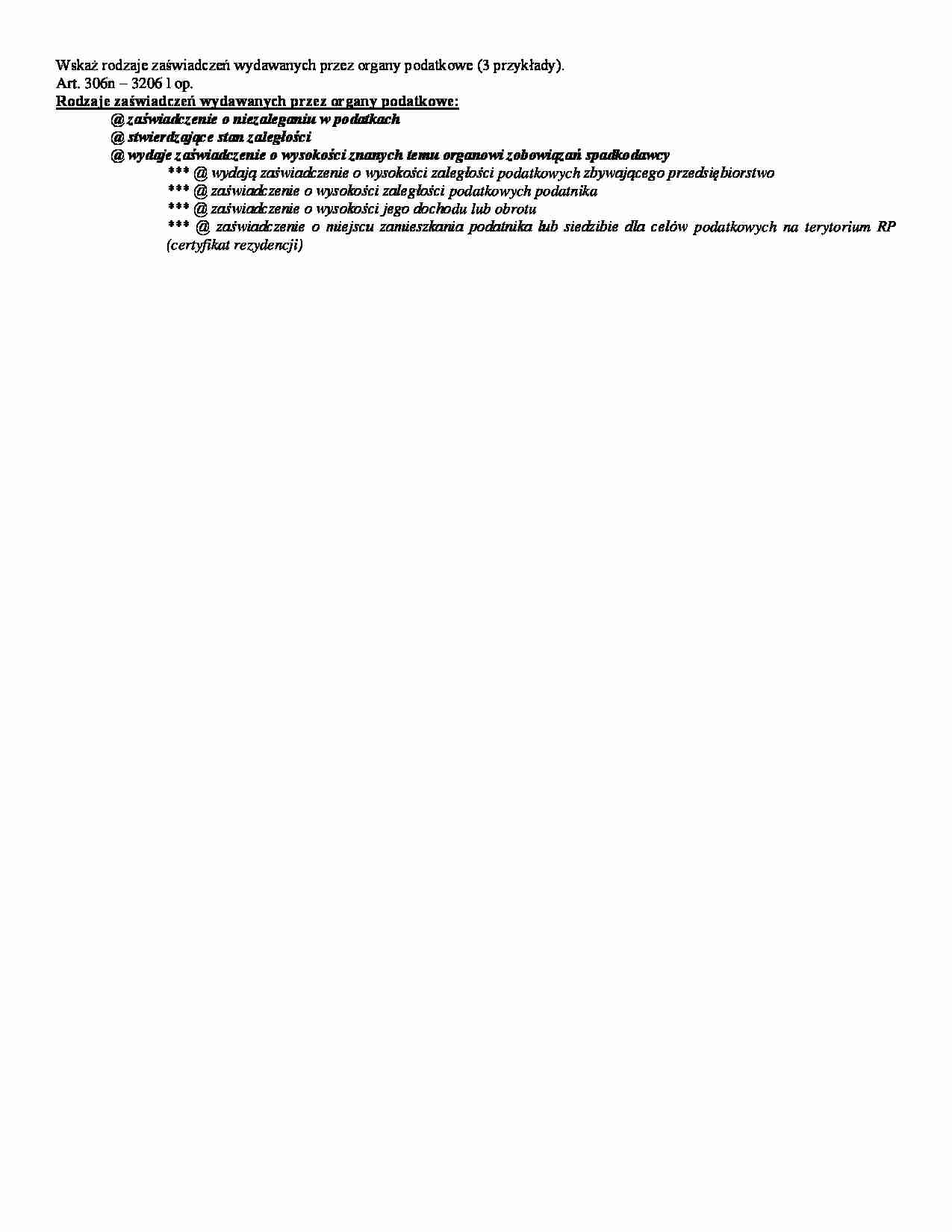 Rodzaje zaświadczeń wydawane przez organy podatkowe- przykłady - strona 1