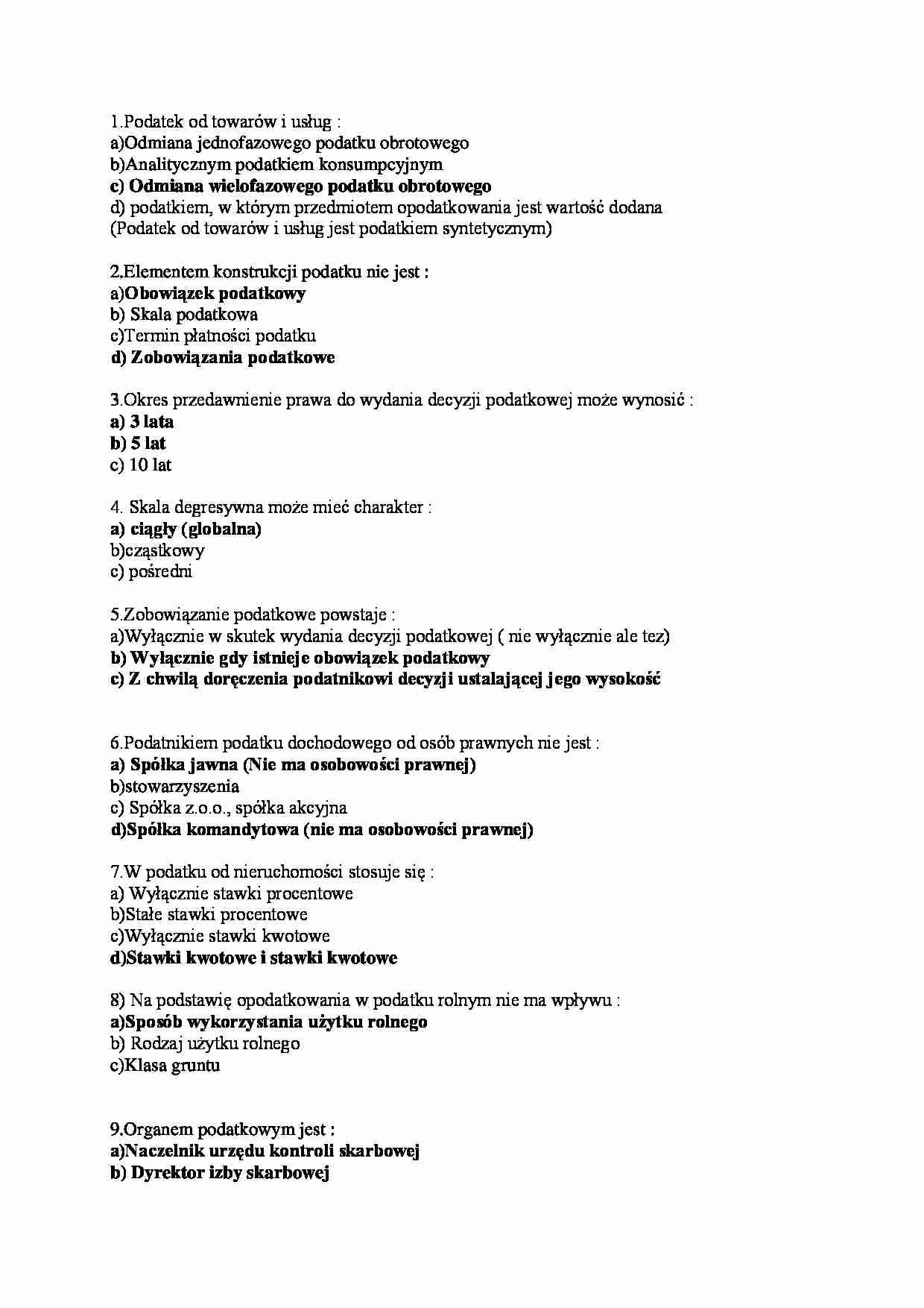 Prawo podatkowe- test I - strona 1