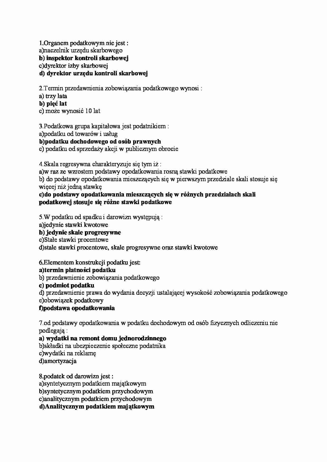 Prawo podatkowe- test IV - strona 1