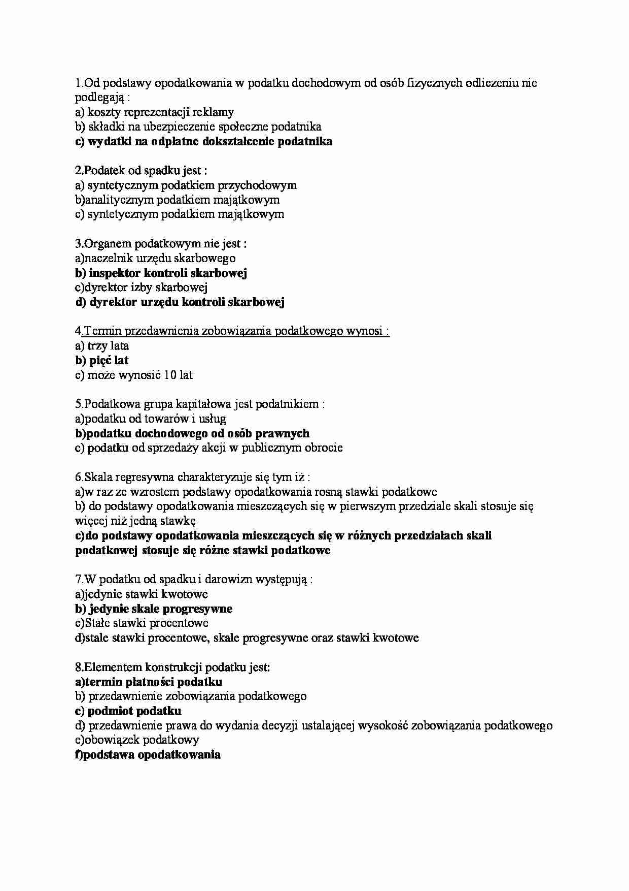 Prawo podatkowe- test XV - strona 1
