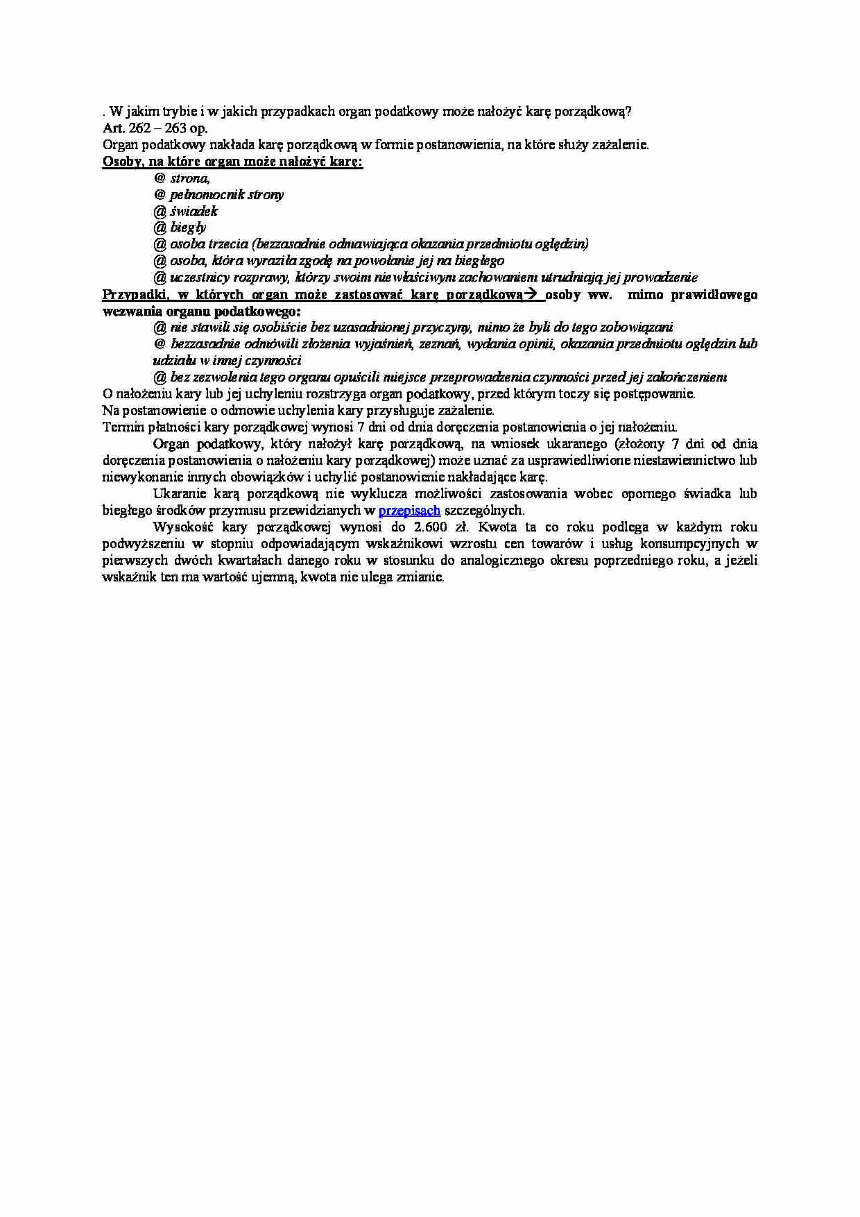 W jakim trybie i w jakich przypadkach organ podatkowy może nałożyć karę porządkową- opracowanie - strona 1