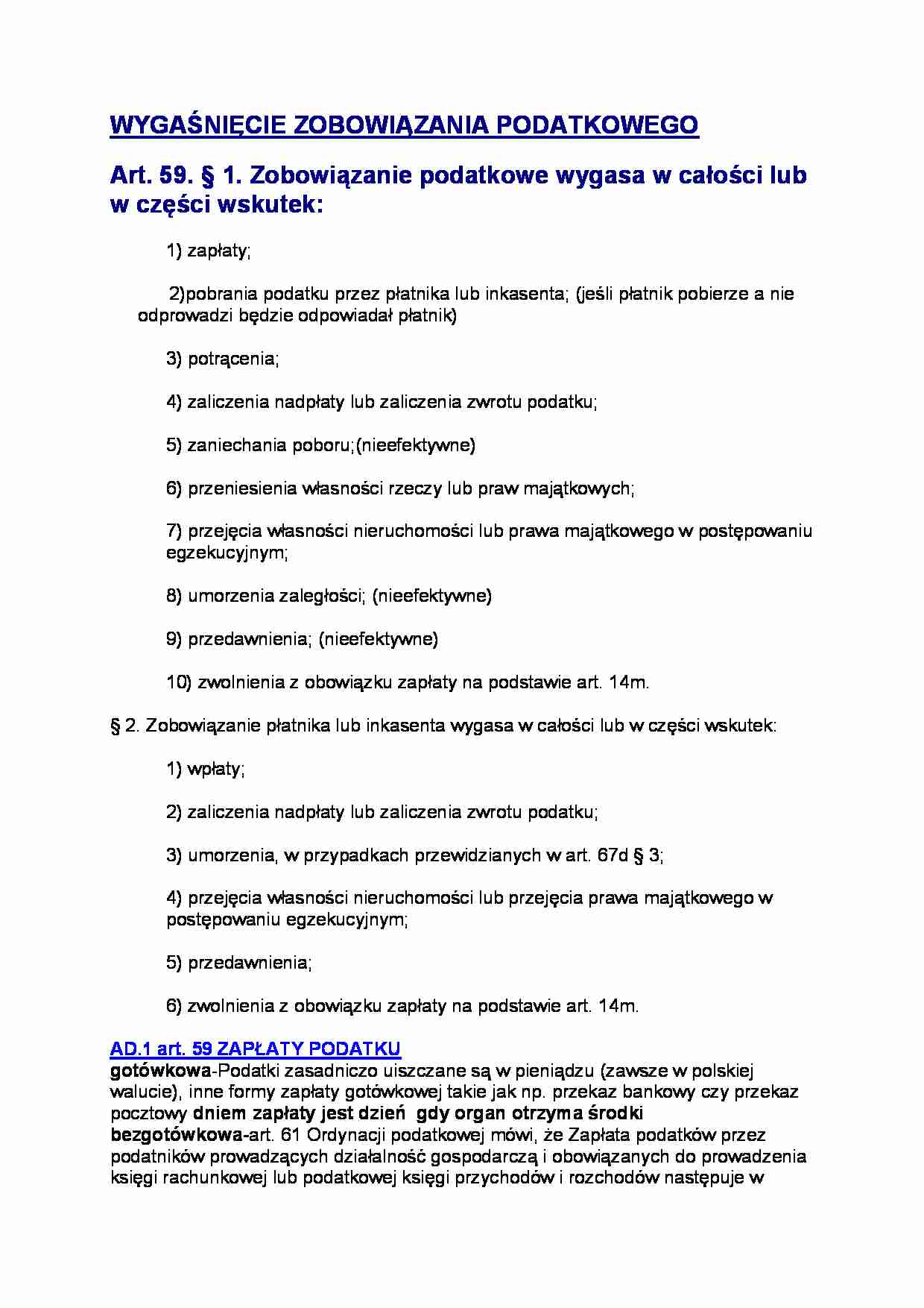 Wygaśnięcie zobowiązania podatkowego- opracowanie - strona 1