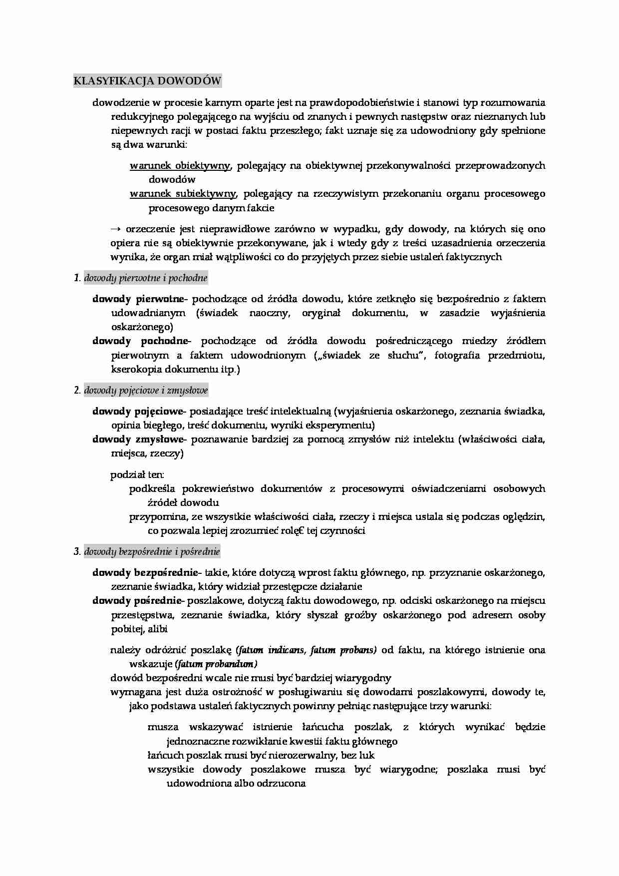 Klasyfikacja dowodów- opracowanie - strona 1