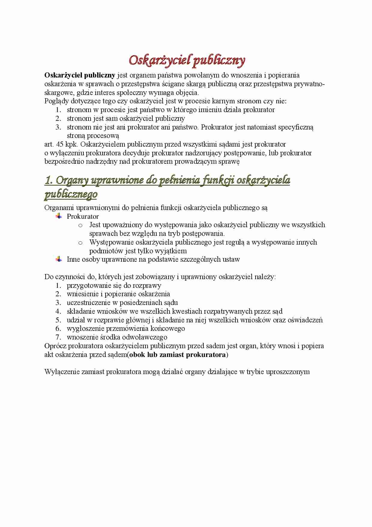 Oskarżyciel publiczny- opracowanie - strona 1