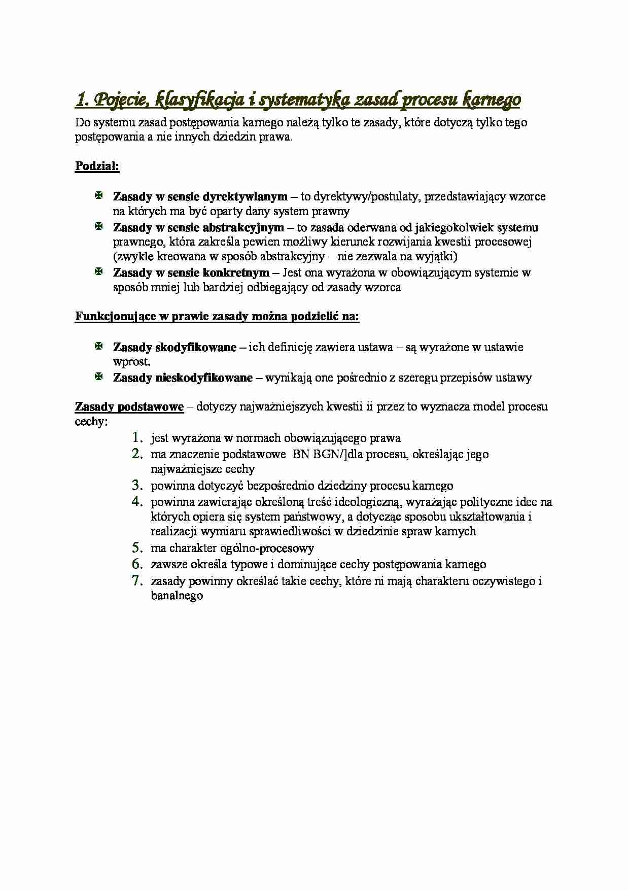 Pojęcie i klasyfikacja procesu karnego- opracowanie - strona 1