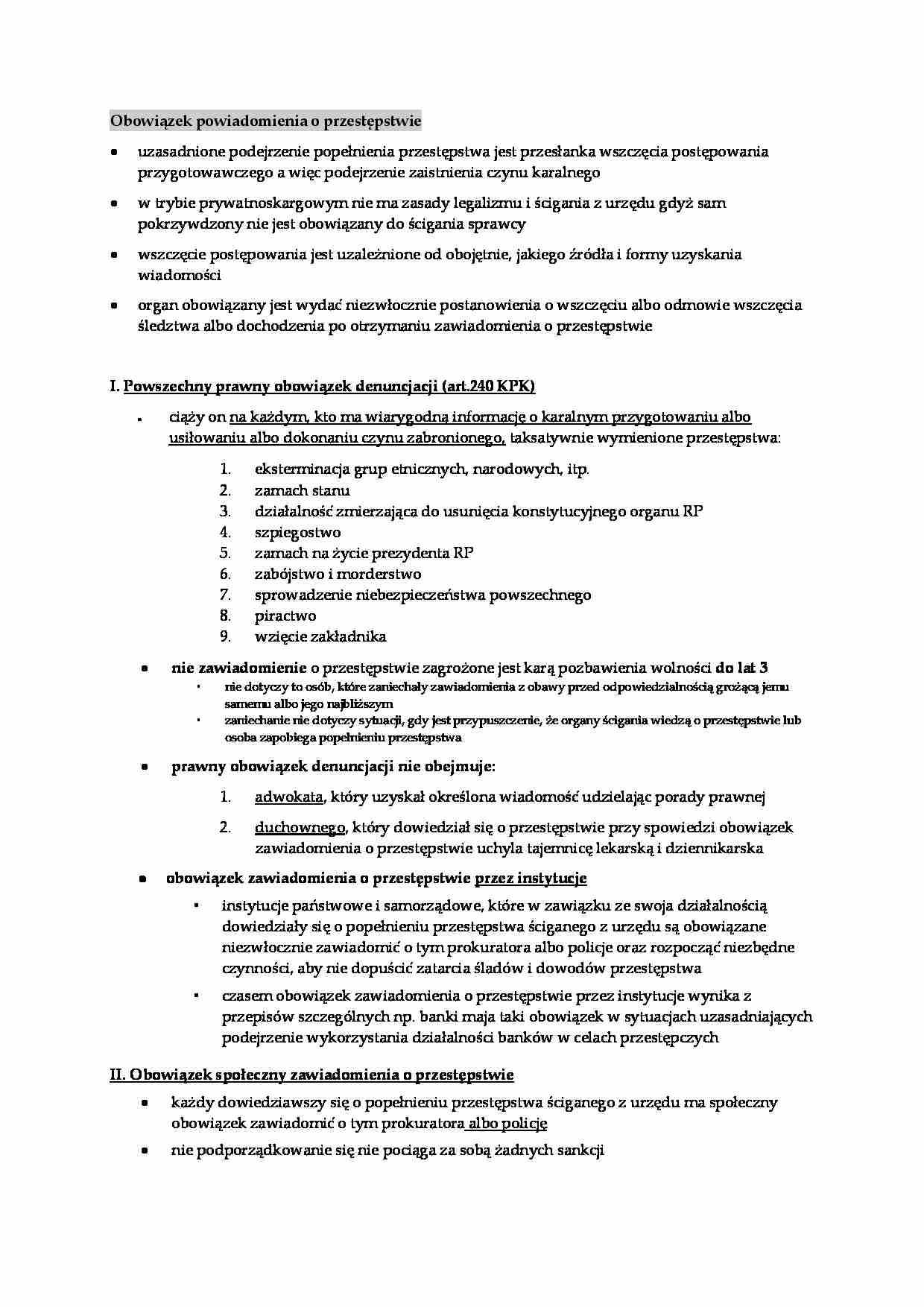 Obowiązek powiadomienia o przestępstwie- opracowanie - strona 1