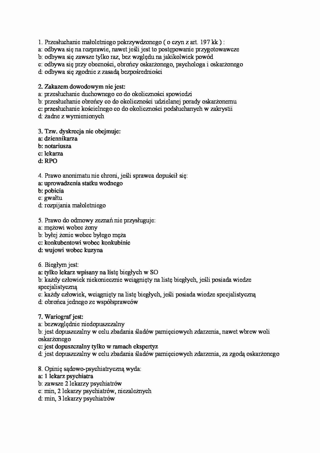 Postępowanie karne- test 4 - strona 1
