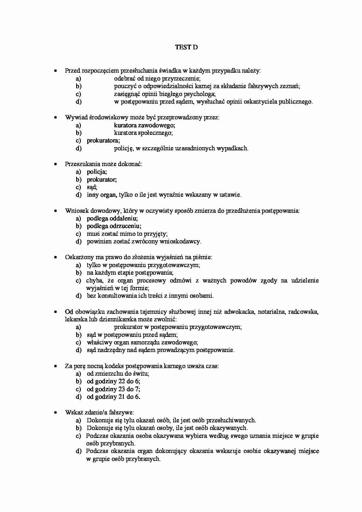 Postępowanie karne- test 18 - strona 1