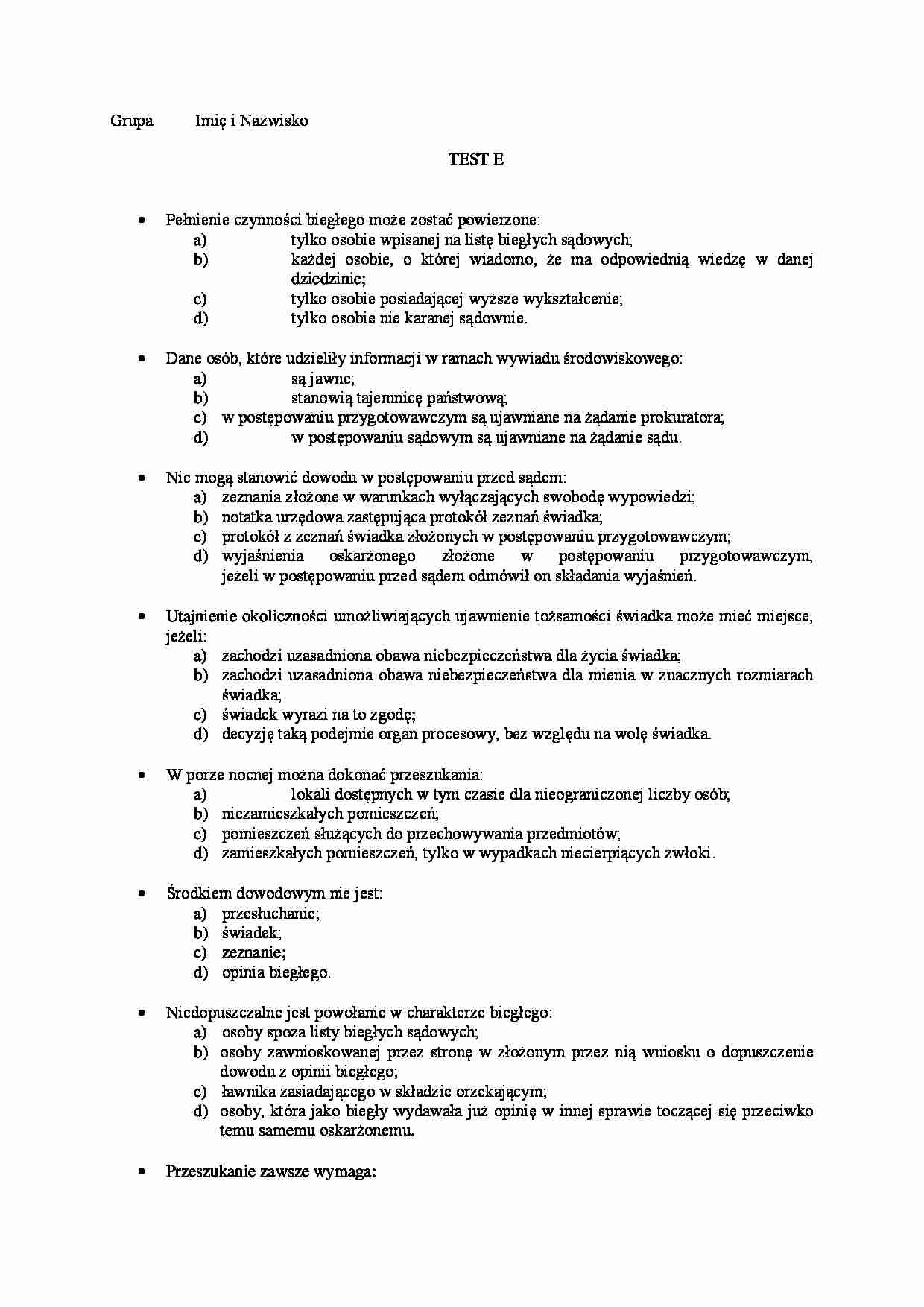 Postępowanie karne- test 19 - strona 1