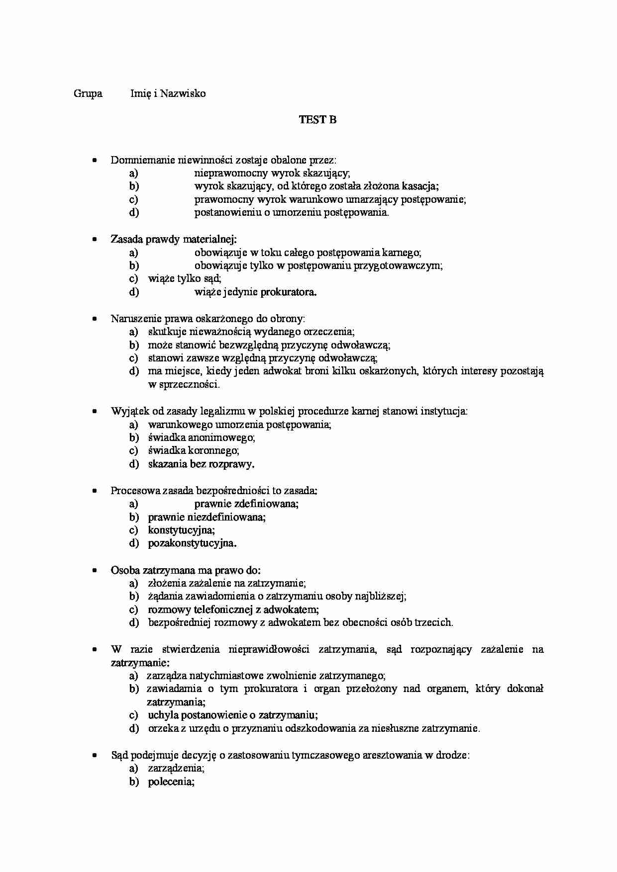 Postępowanie karne- test 23 - strona 1