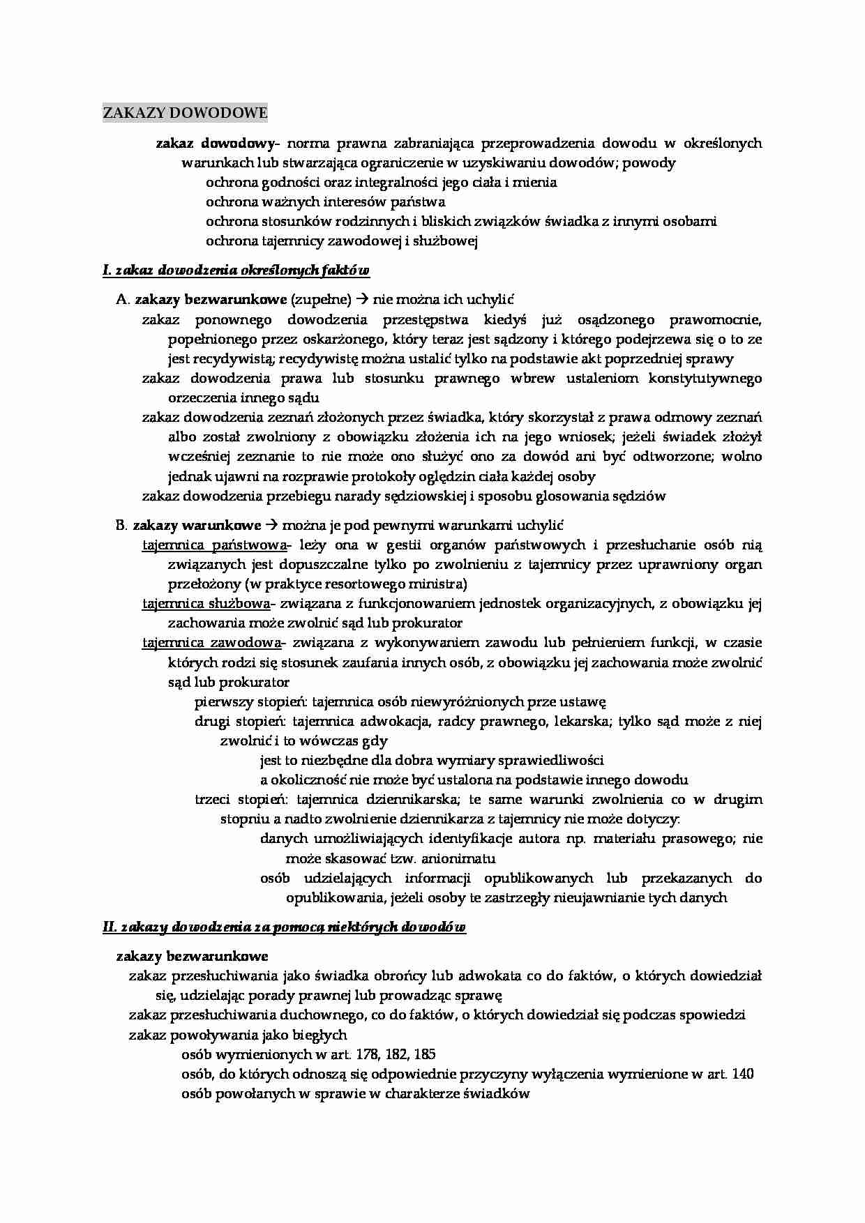 Zakazy dowodowe- opracowanie - strona 1